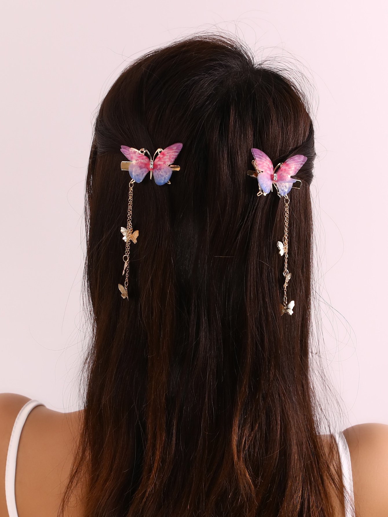 Set of 2 - Butterfly Decor Chain Hair Clip