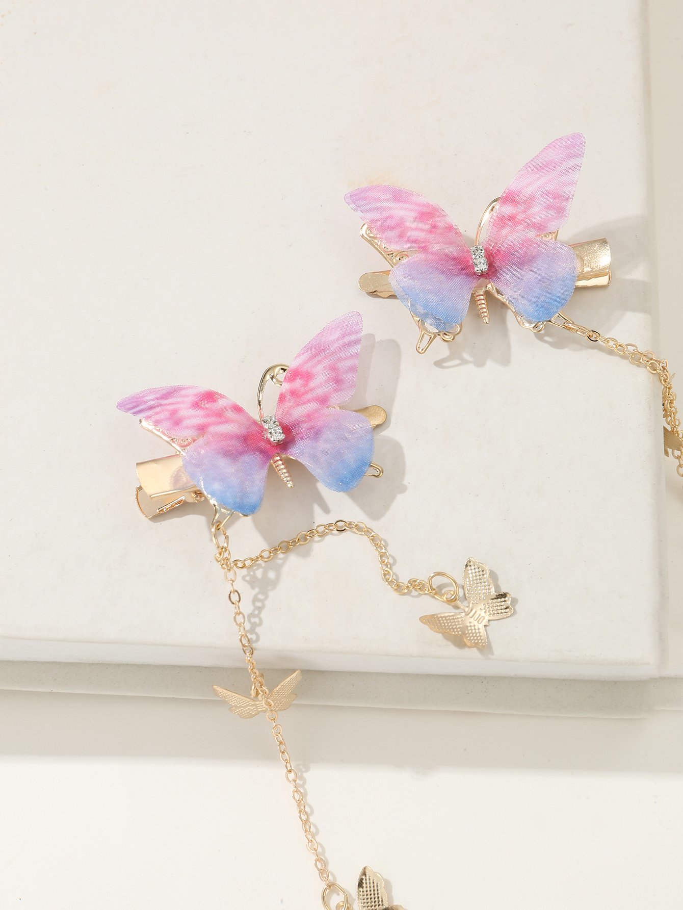 Set of 2 - Butterfly Decor Chain Hair Clip