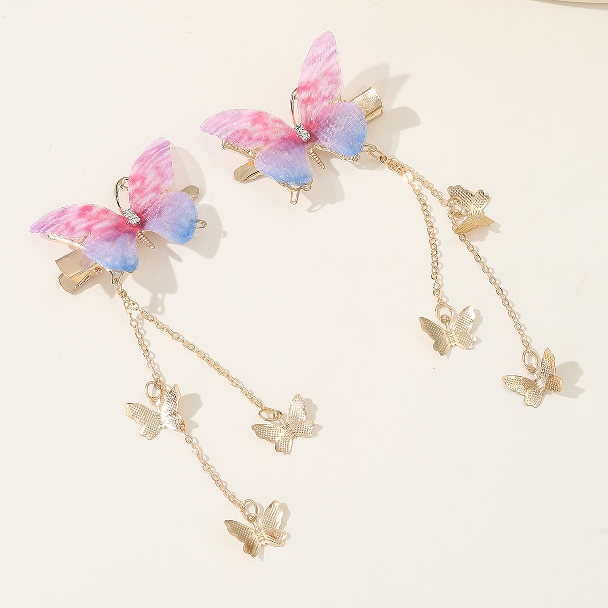 Set of 2 - Butterfly Decor Chain Hair Clip