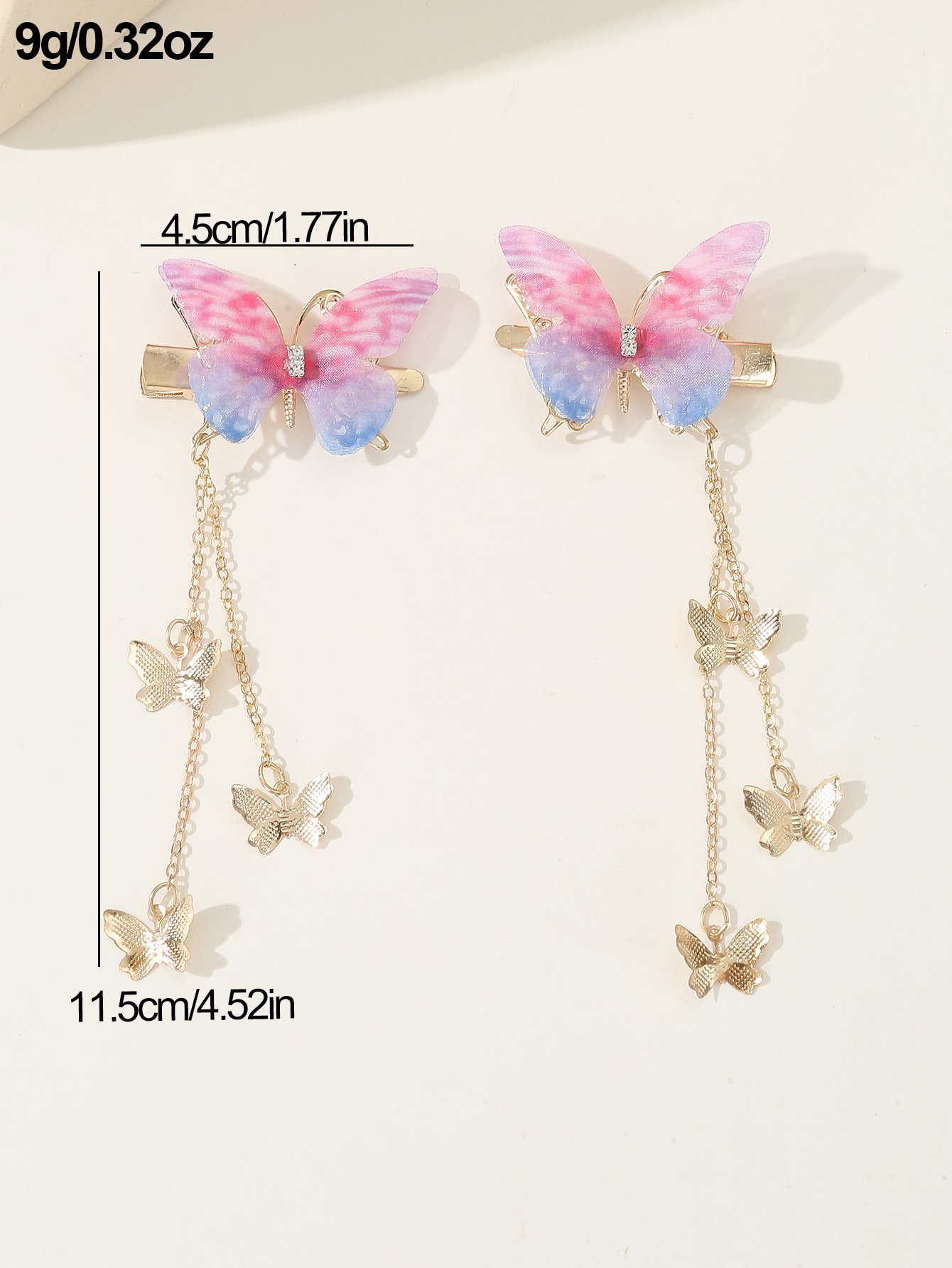 Set of 2 - Butterfly Decor Chain Hair Clip