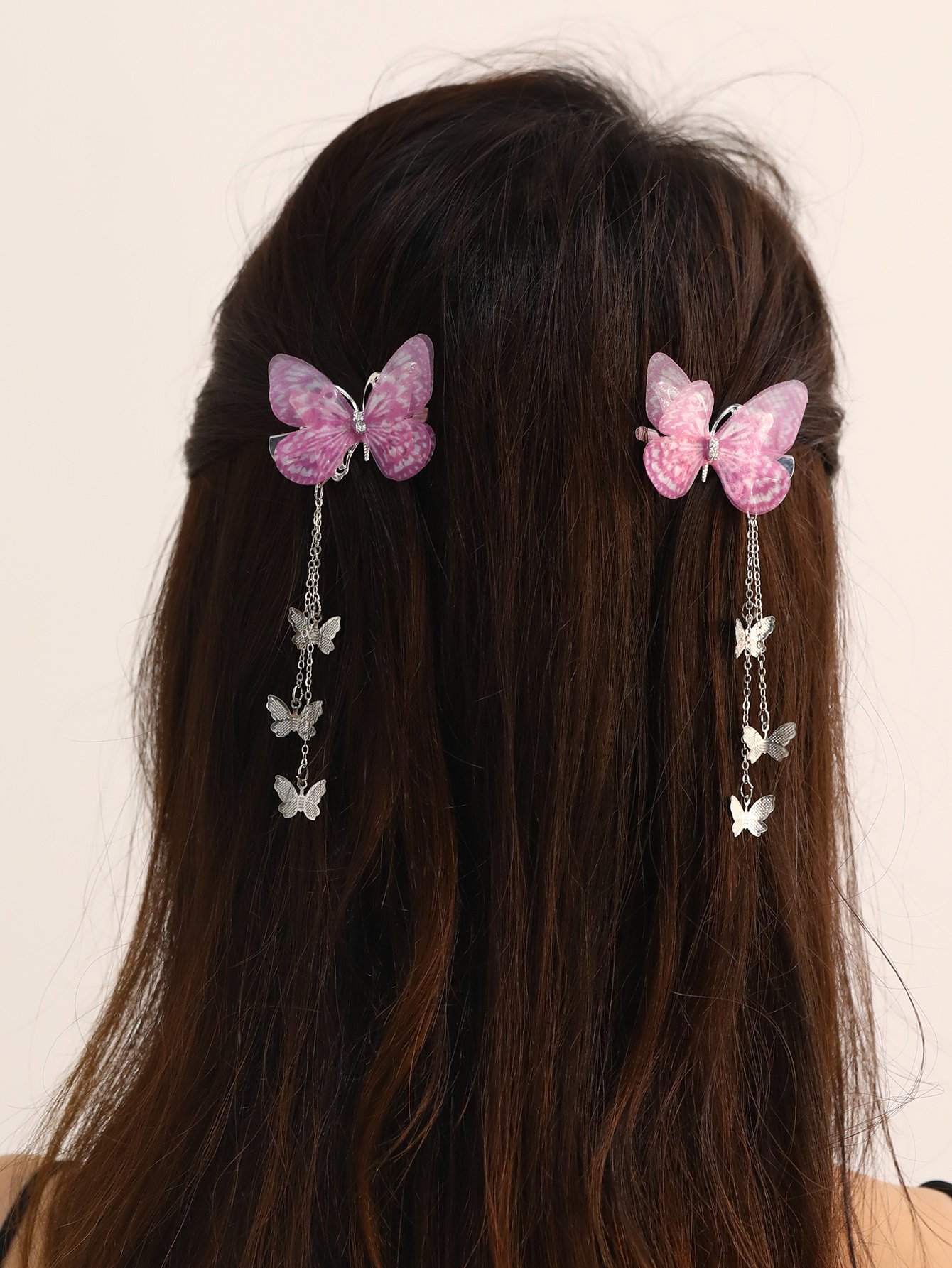 Set of 2 - Butterfly Decor Chain Hair Clip