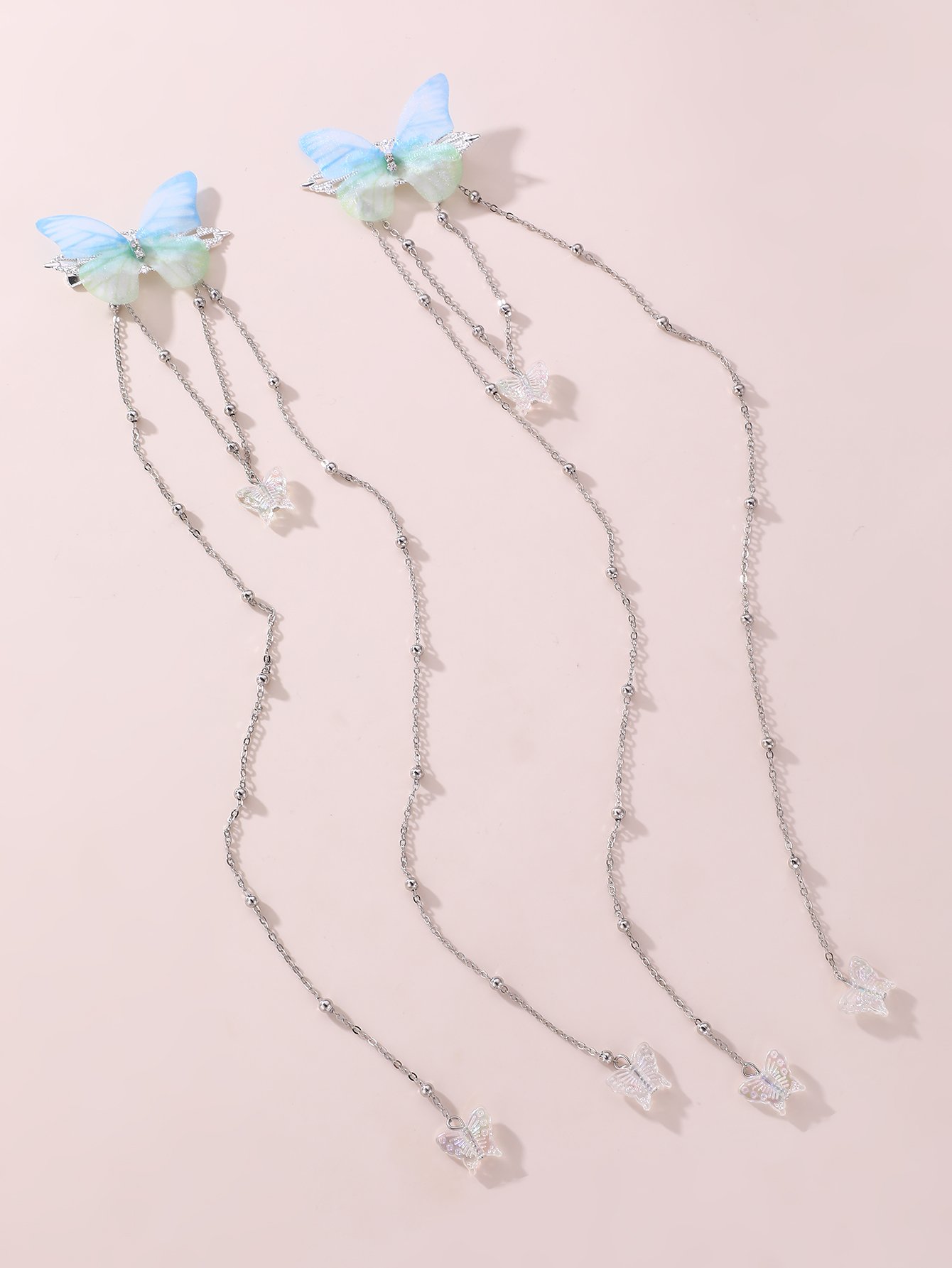 Set of 2 - Butterfly Decor Chain Hair Clips