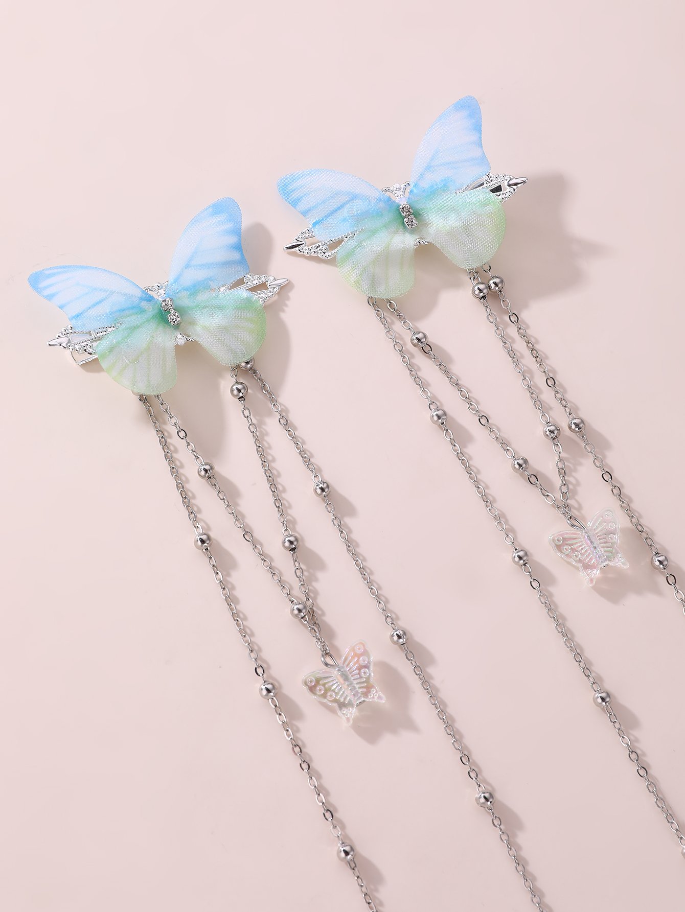 Set of 2 - Butterfly Decor Chain Hair Clips