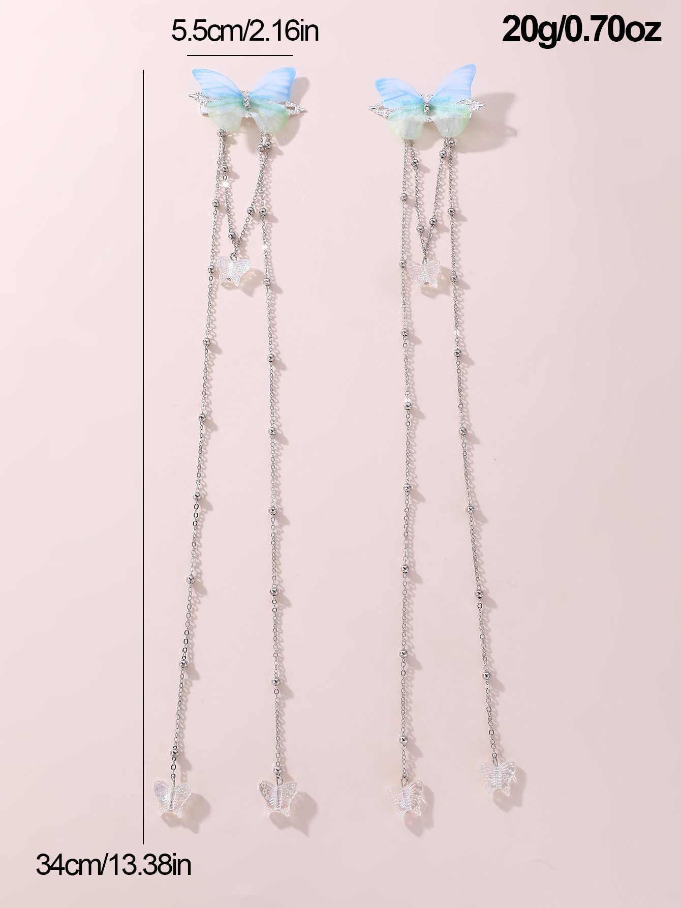 Set of 2 - Butterfly Decor Chain Hair Clips
