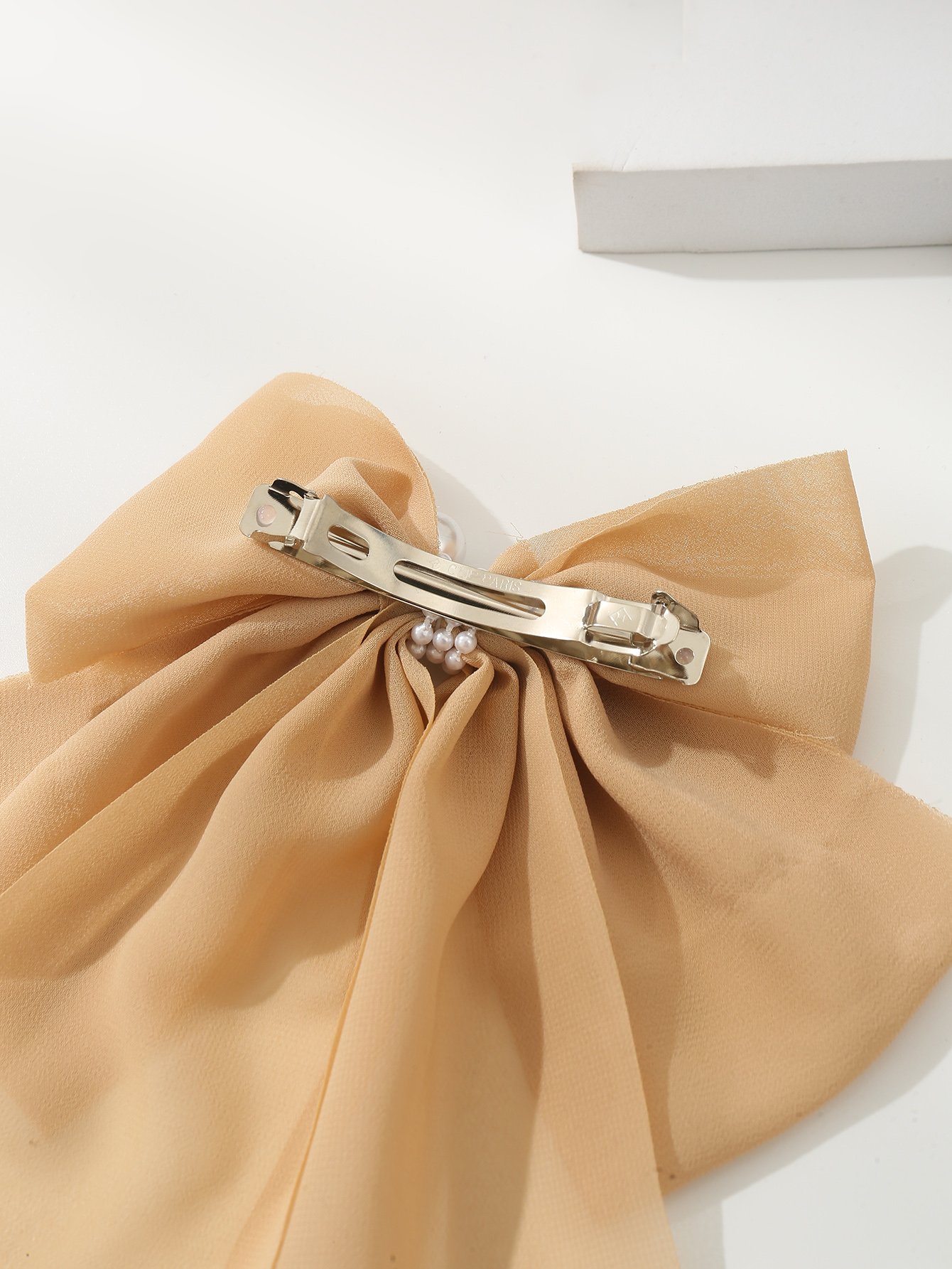 Set of 2 - Bow Hair Clips with Pearl Accent