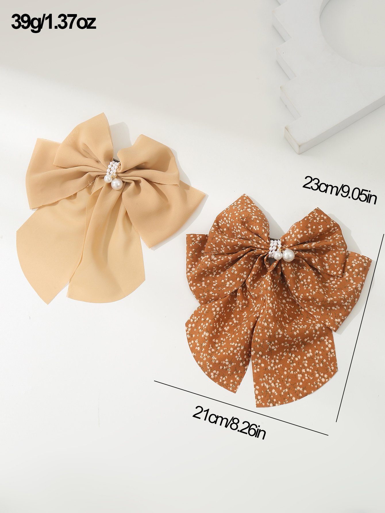 Set of 2 - Bow Hair Clips with Pearl Accent