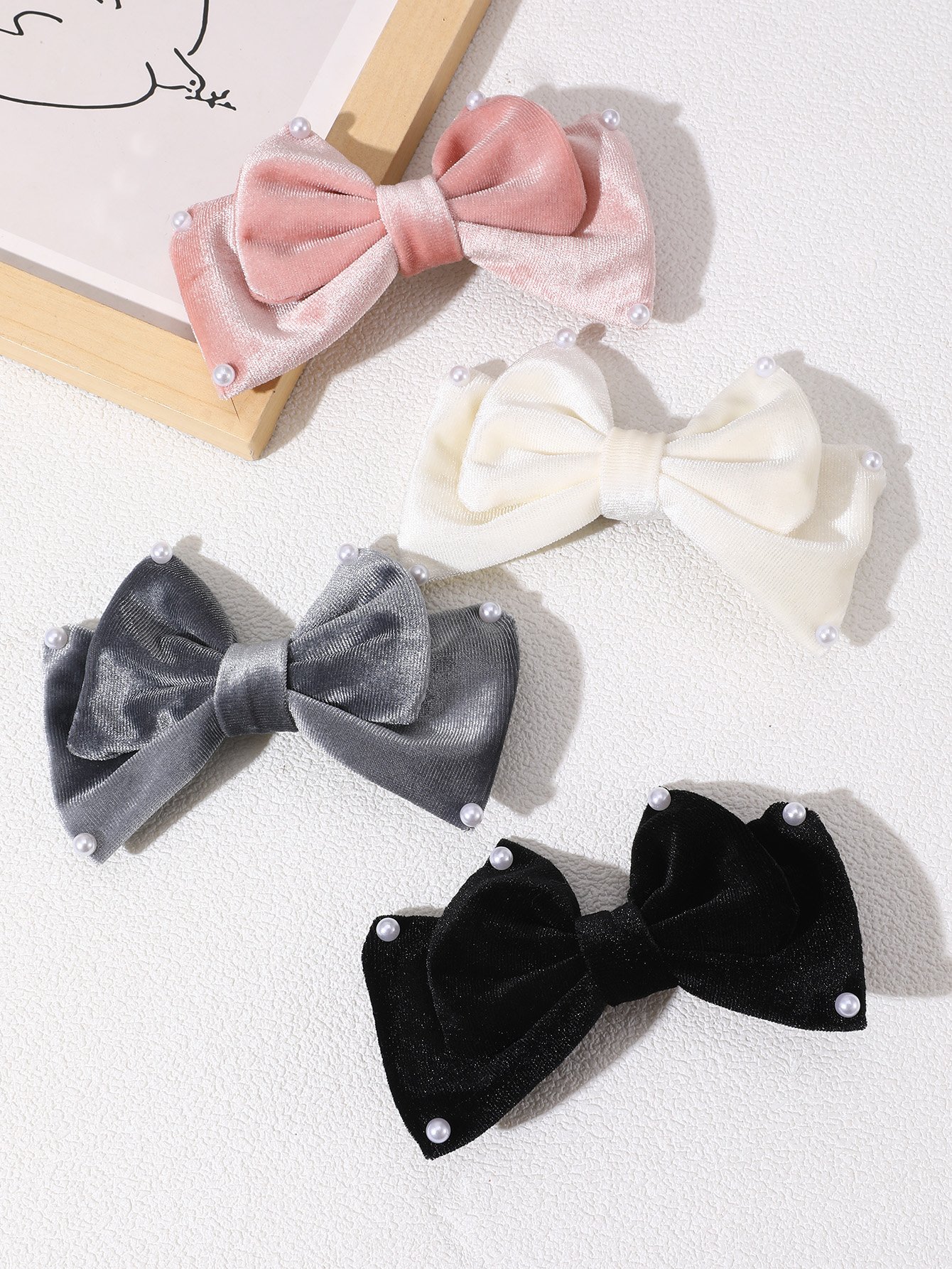 Set of 4 - Bow Hair Clips with Pearl Accent