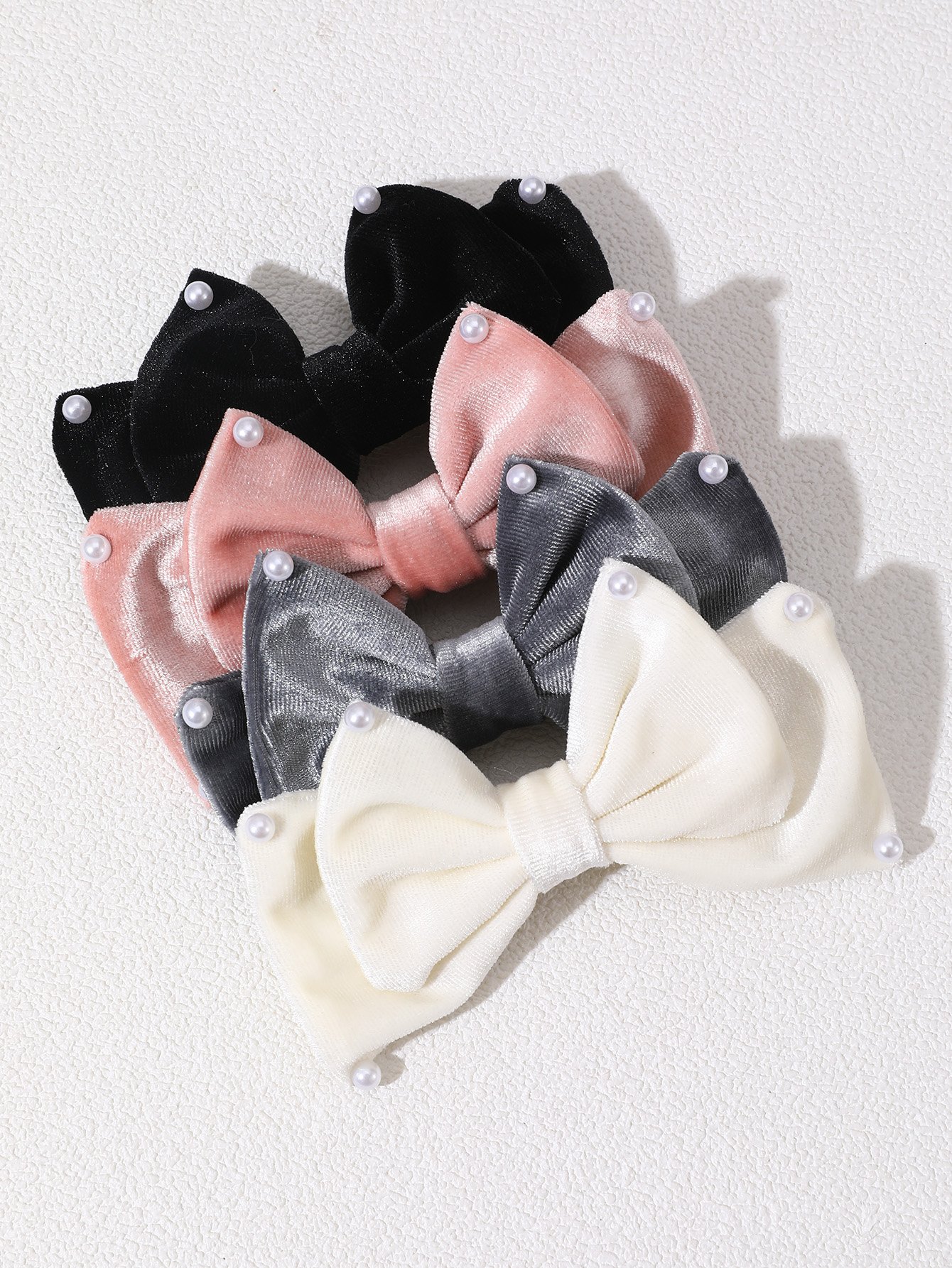 Set of 4 - Bow Hair Clips with Pearl Accent