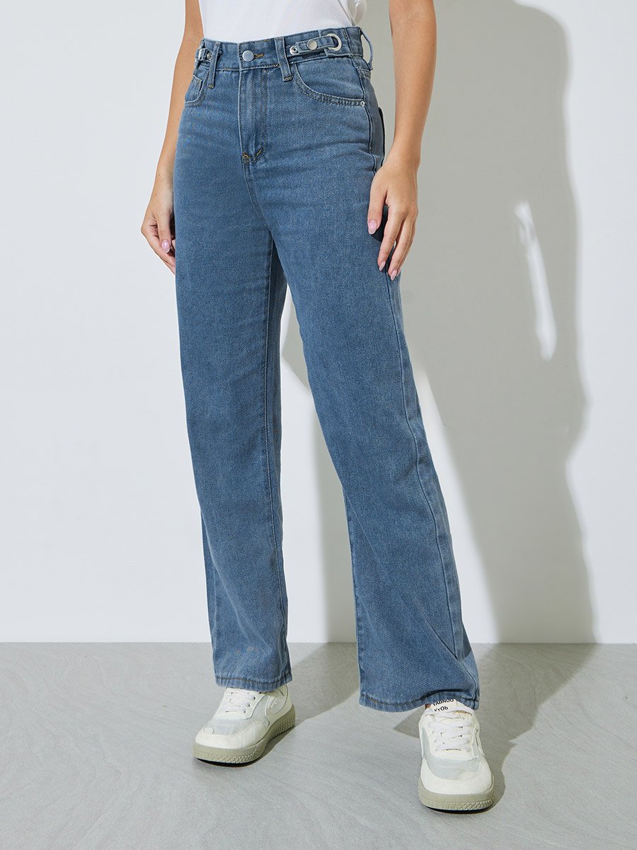 Blue High-Rise Straight Leg Jeans