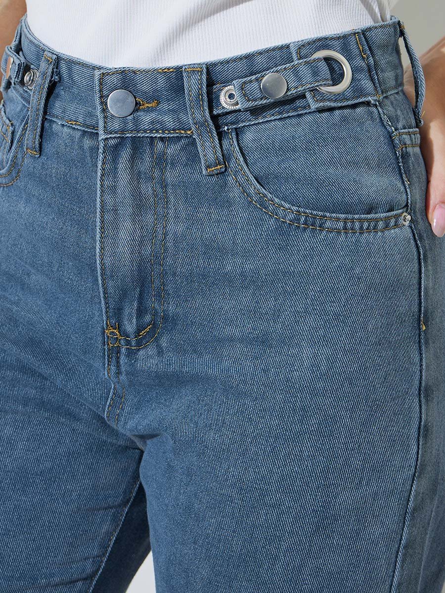 Blue High-Rise Straight Leg Jeans