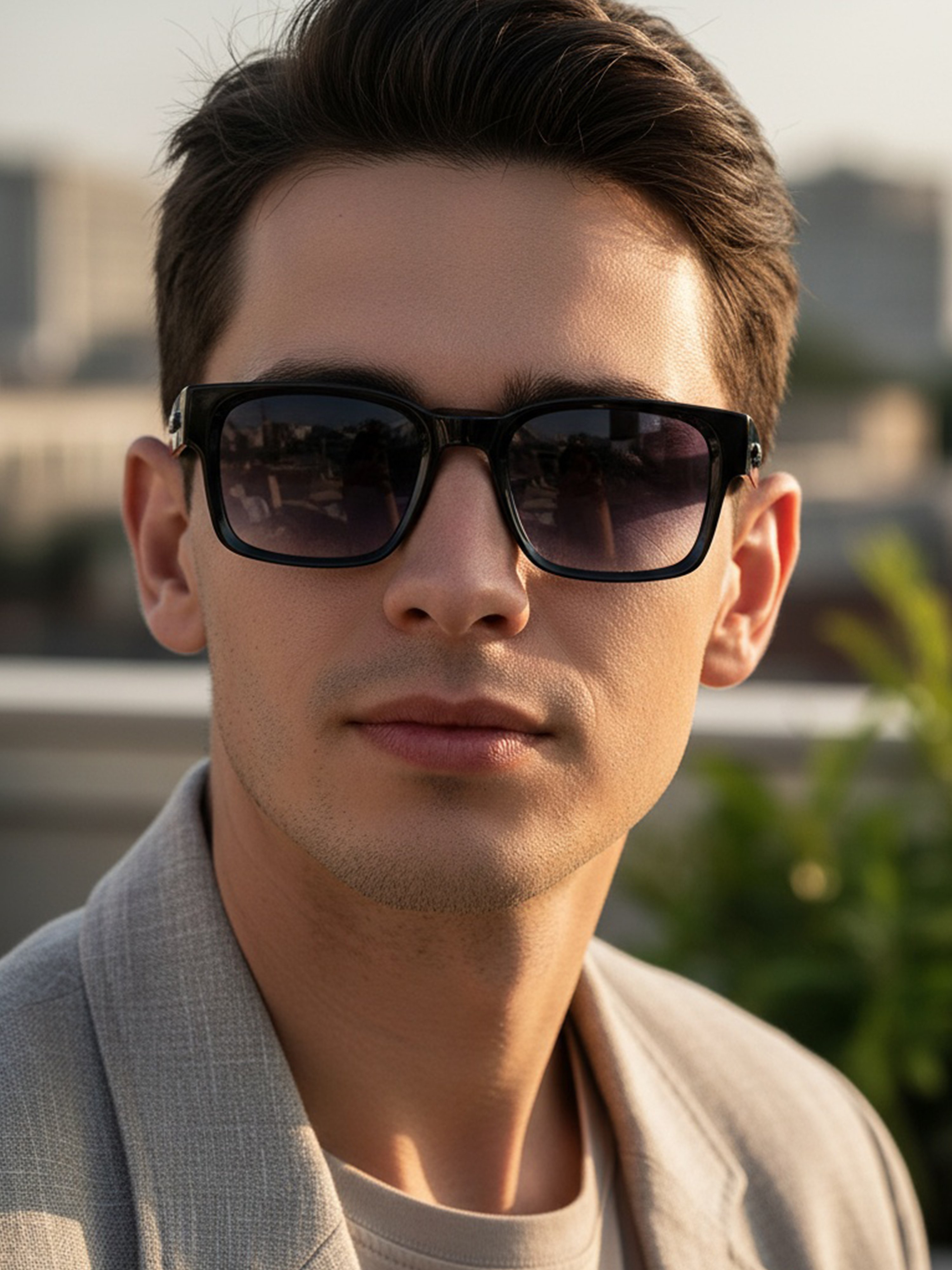 Men Black Square Sunglasses