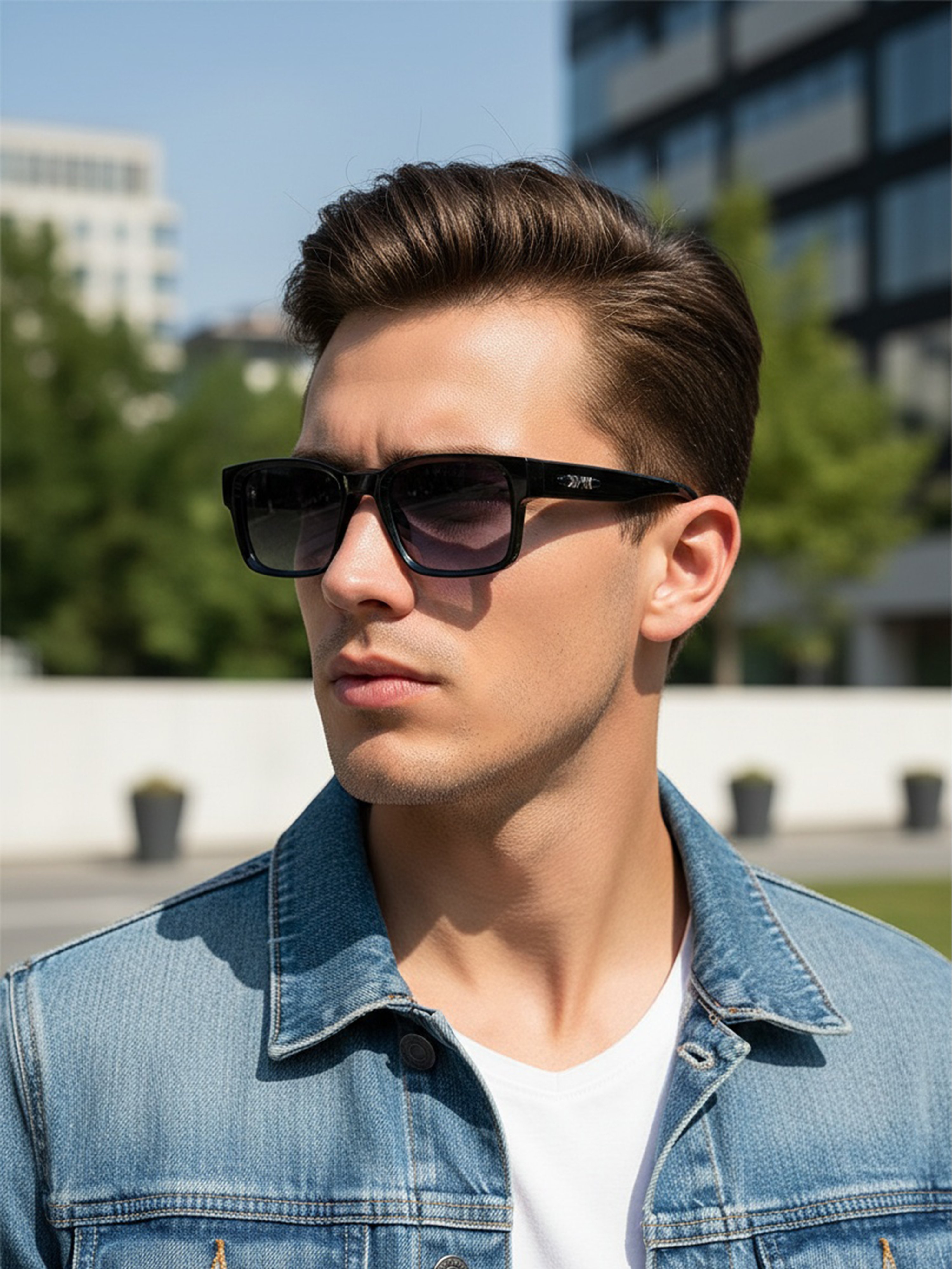 Men Black Square Sunglasses