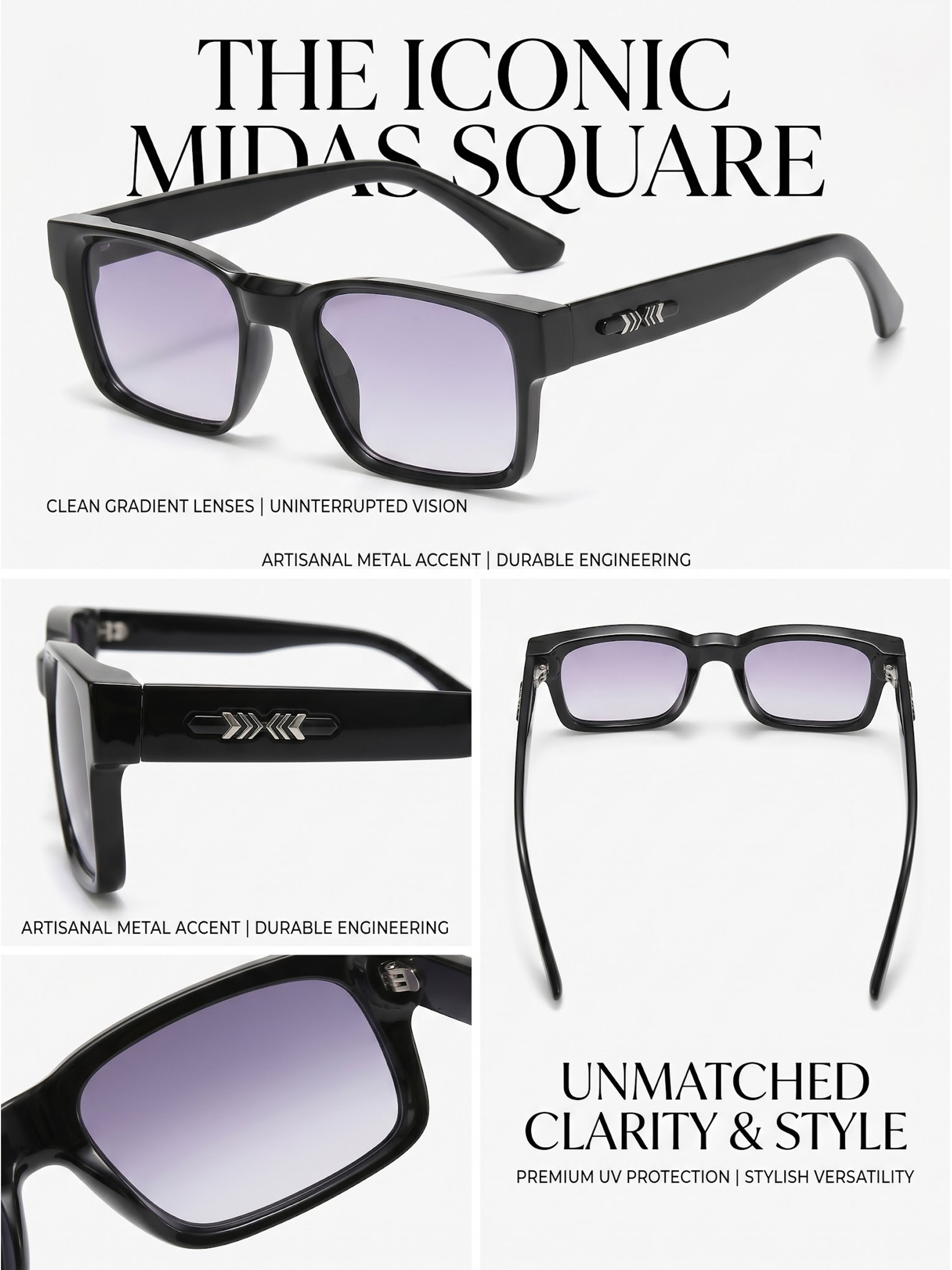 Men Black Square Sunglasses
