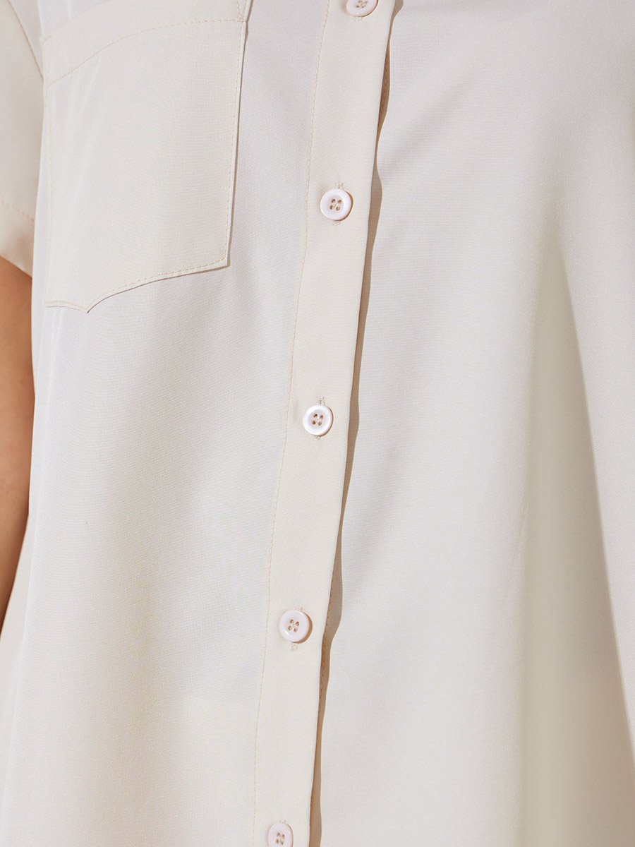 Cream Solid Shirt and Straight Pants Co-ord Set