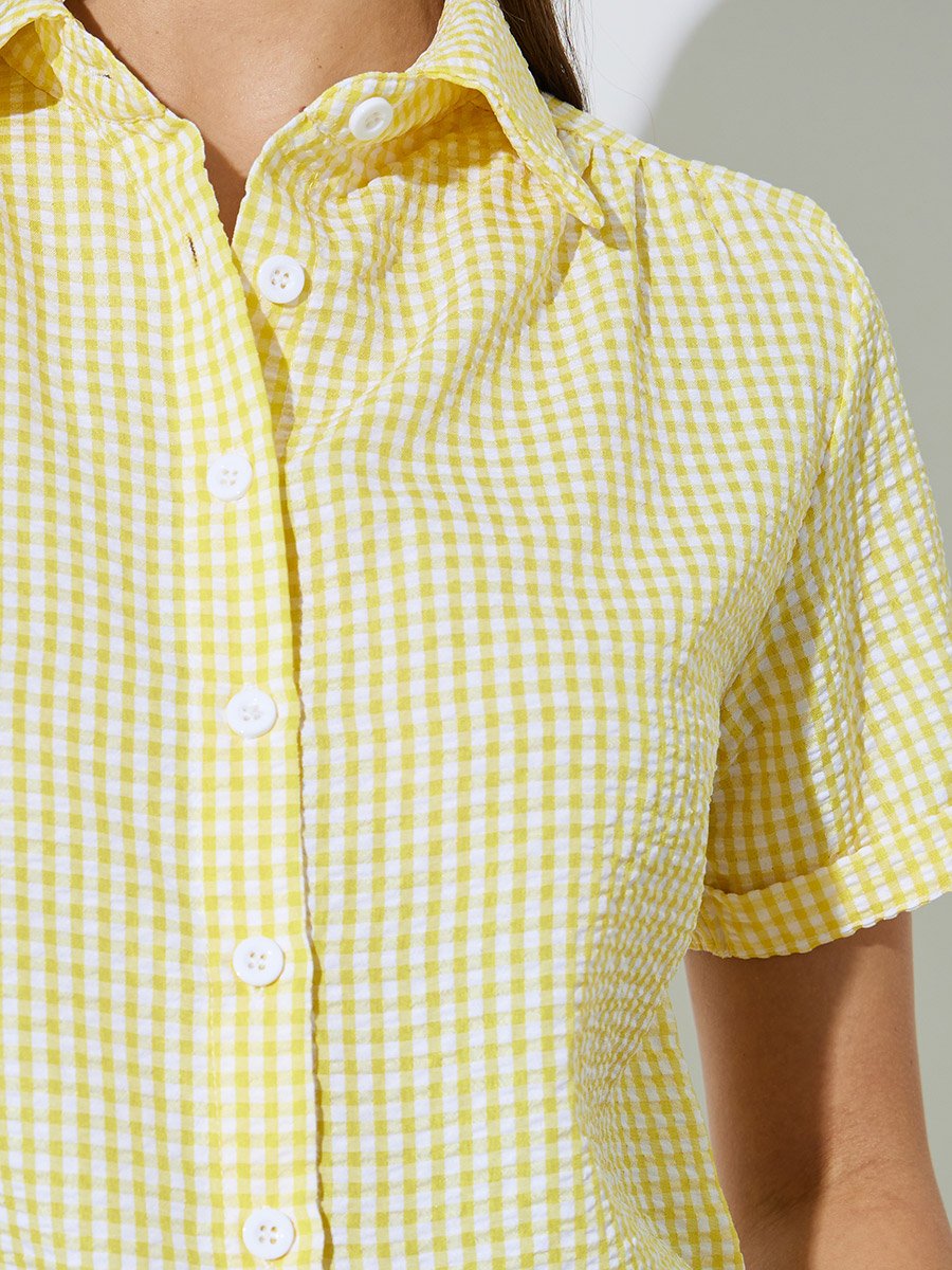 Yellow Checked Short Sleeves Regular Shirt