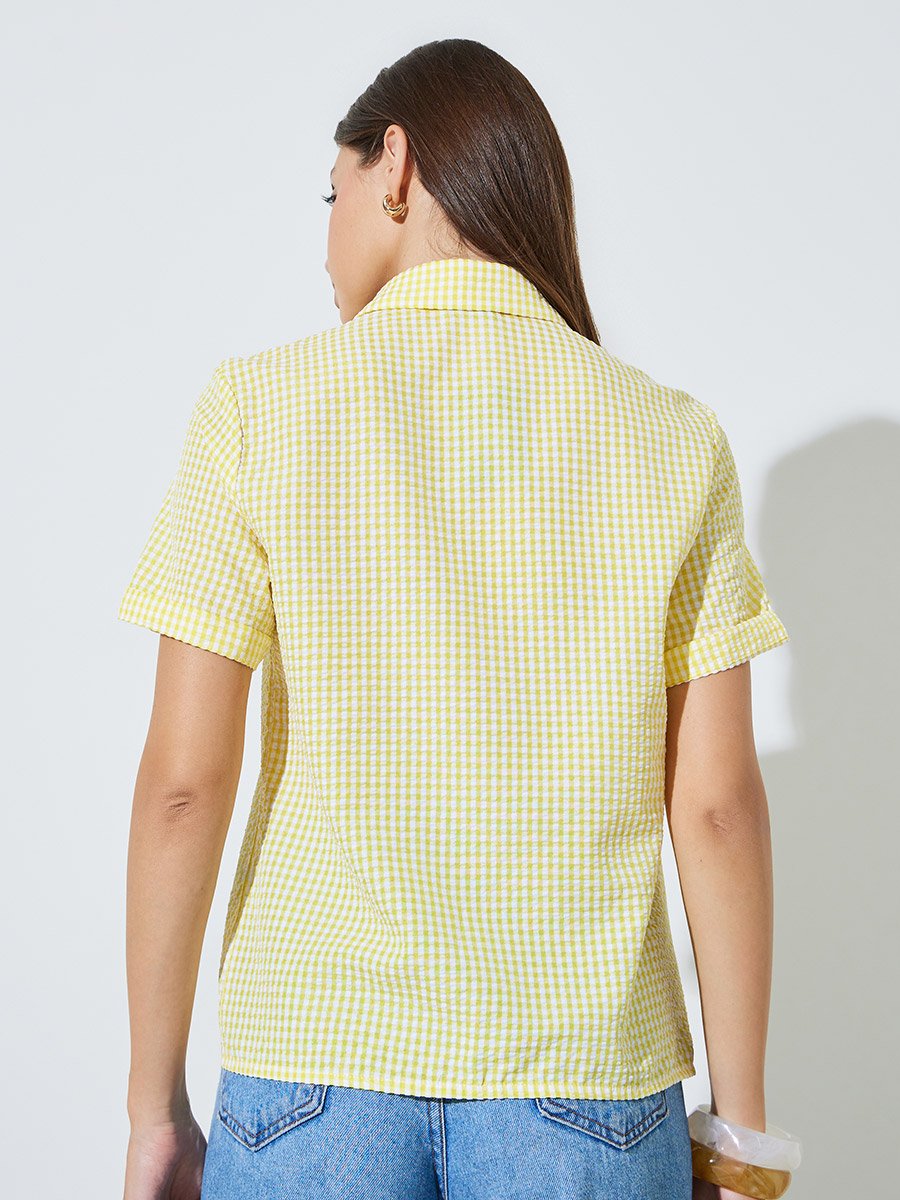 Yellow Checked Short Sleeves Regular Shirt