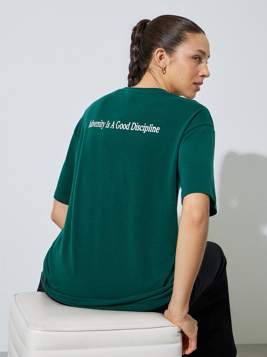 Green Slogan Print Oversized T-Shirt
