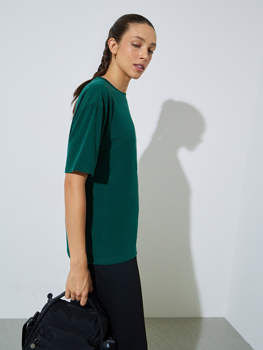 Green Slogan Print Oversized T-Shirt
