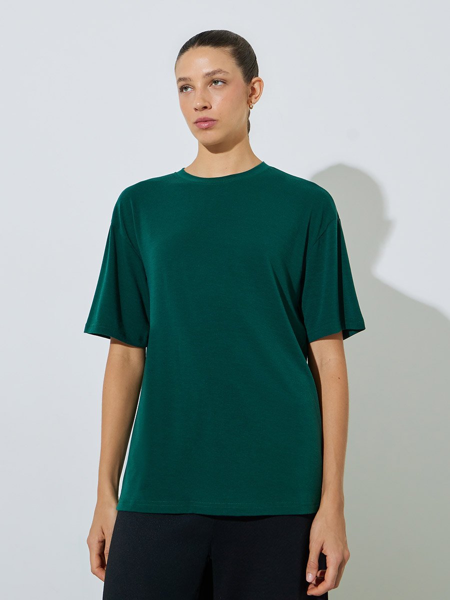 Green Slogan Print Oversized T-Shirt