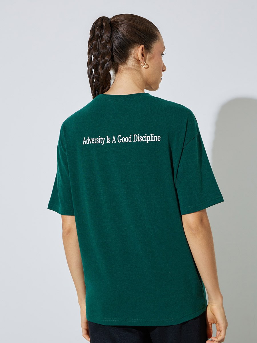 Green Slogan Print Oversized T-Shirt