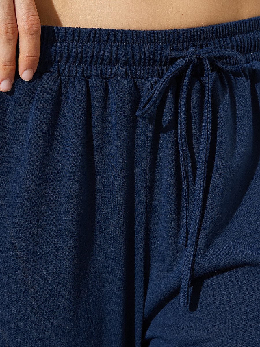 Dark Blue Wide Leg Joggers with Drawstring Waist