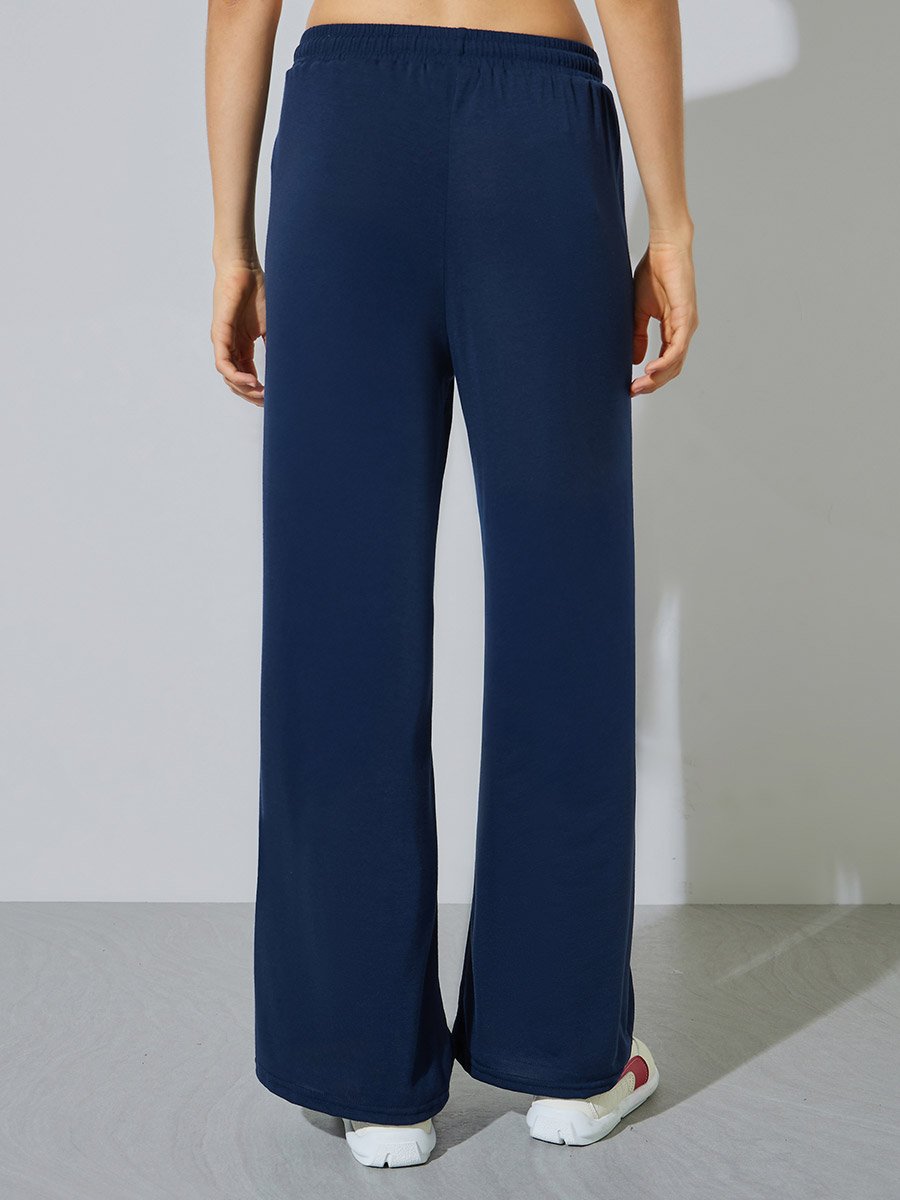 Dark Blue Wide Leg Joggers with Drawstring Waist