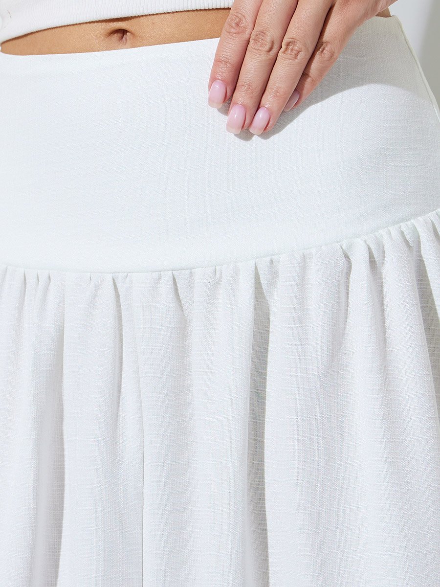 Off White Wide Waistband A-Line Maxi Skirt