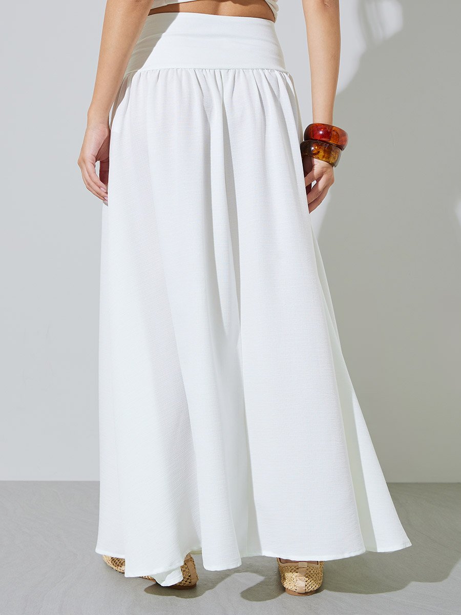 Off White Wide Waistband A-Line Maxi Skirt