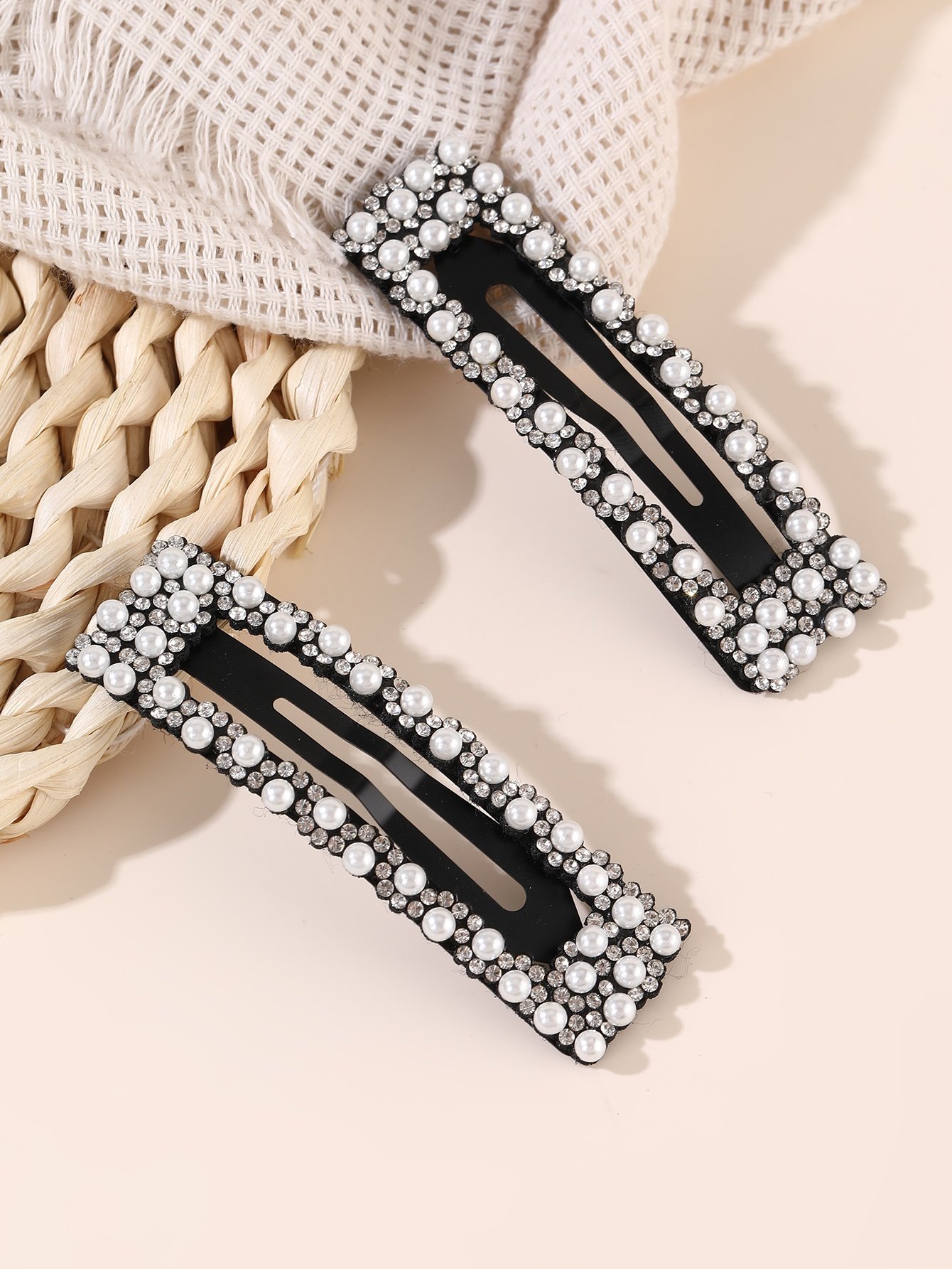 pack of 2 - Black Pearl and Rhinestone Embellished Hair Clips