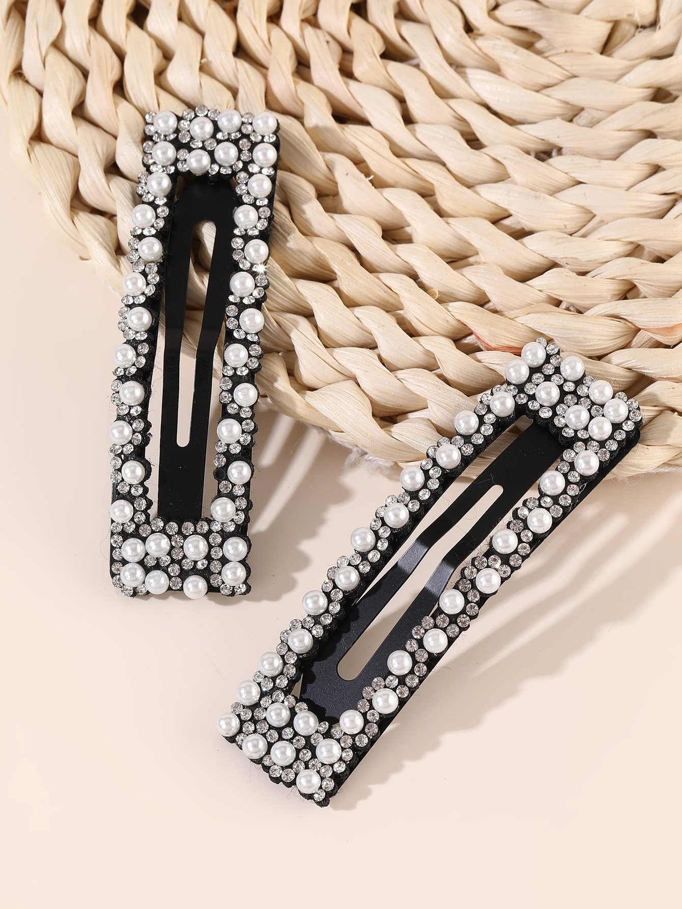 pack of 2 - Black Pearl and Rhinestone Embellished Hair Clips