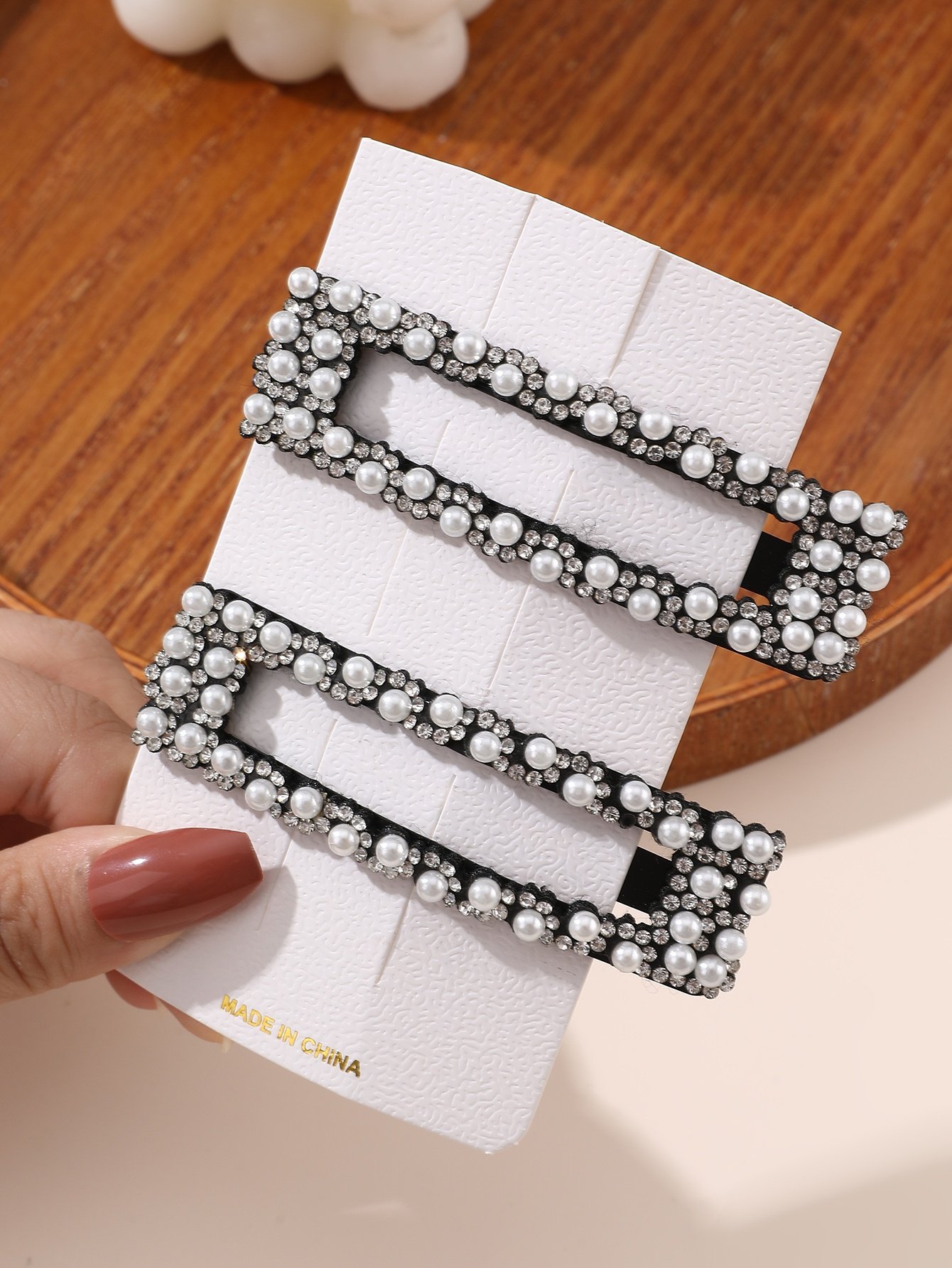 pack of 2 - Black Pearl and Rhinestone Embellished Hair Clips