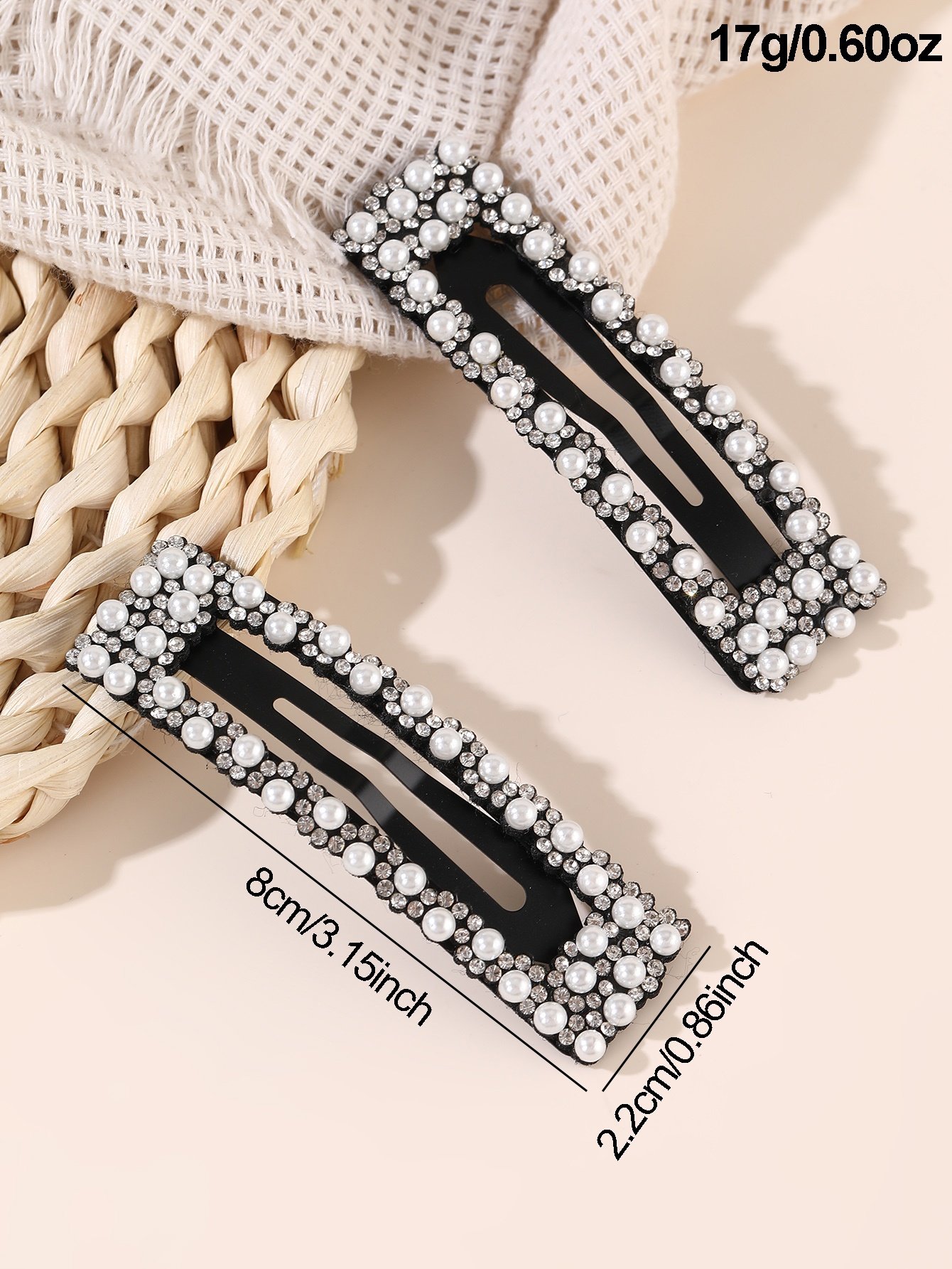 pack of 2 - Black Pearl and Rhinestone Embellished Hair Clips