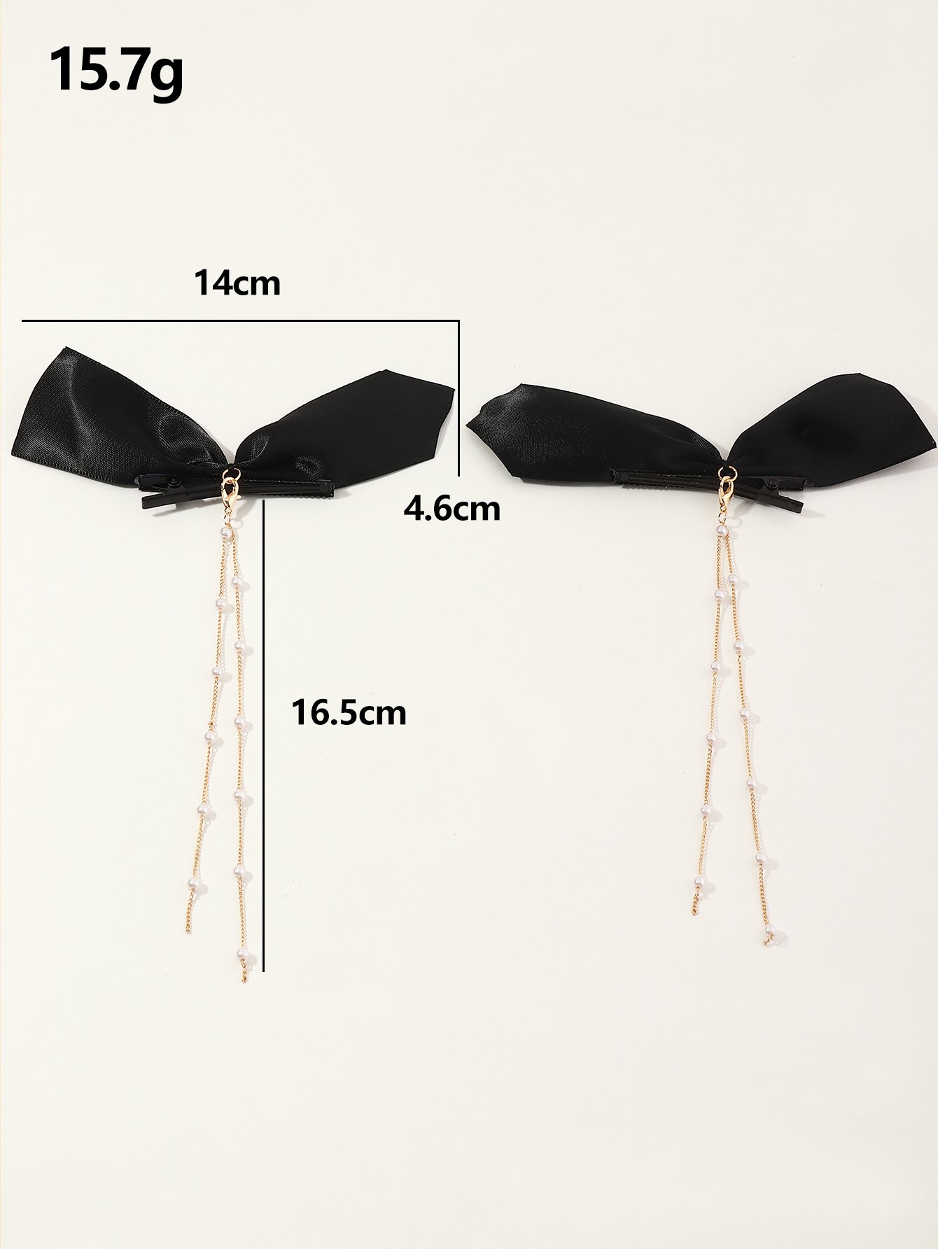 Pack of 2 - Black Bow Hair Clip with Pearl Chain Charm