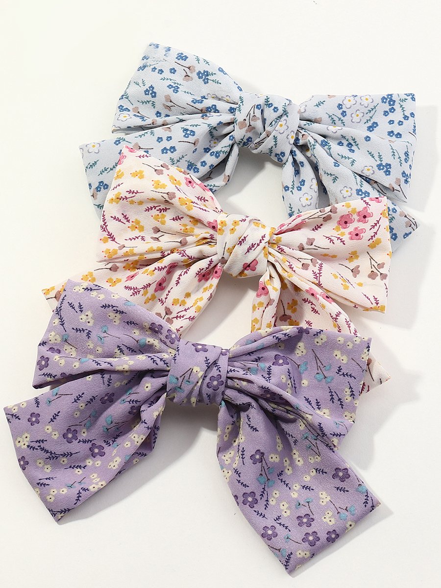 Pack of 3 - Multi-Color Floral Print Bow Hair Clips