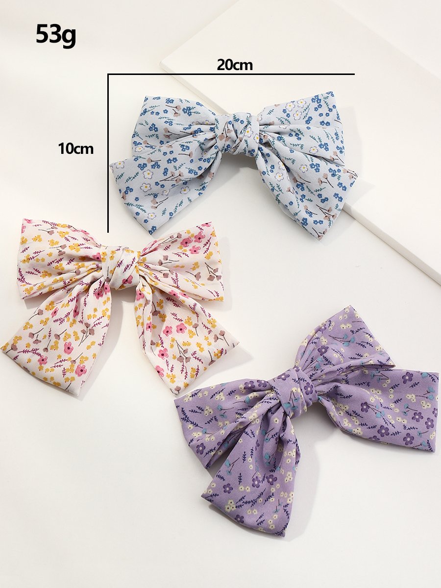Pack of 3 - Multi-Color Floral Print Bow Hair Clips