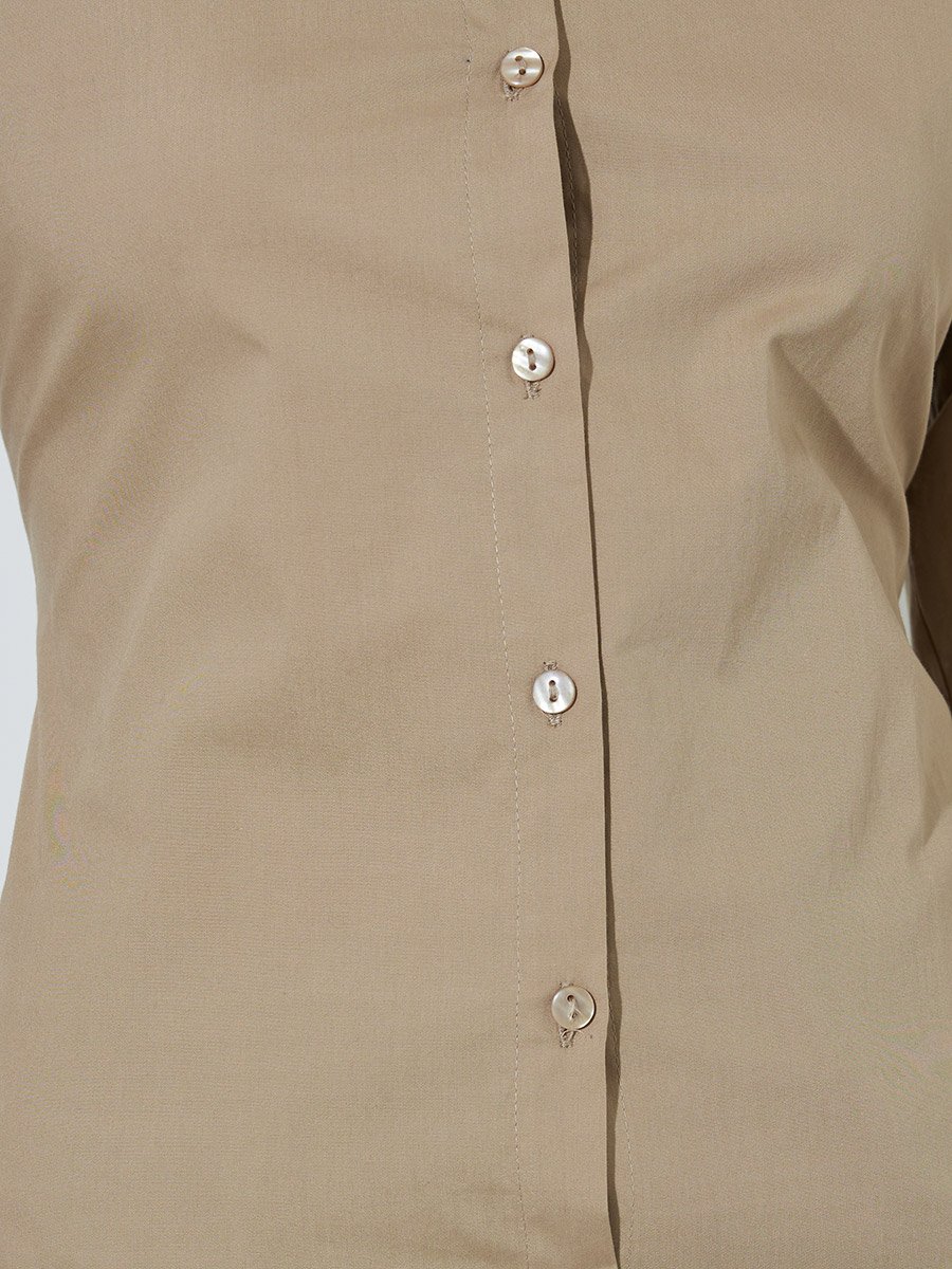 Beige Long Sleeve Fitted Shirt with Back Lace-Up Detail