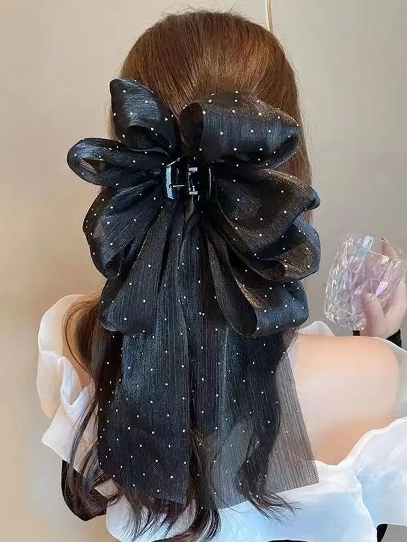 Dot Pattern Bow Claw Clip