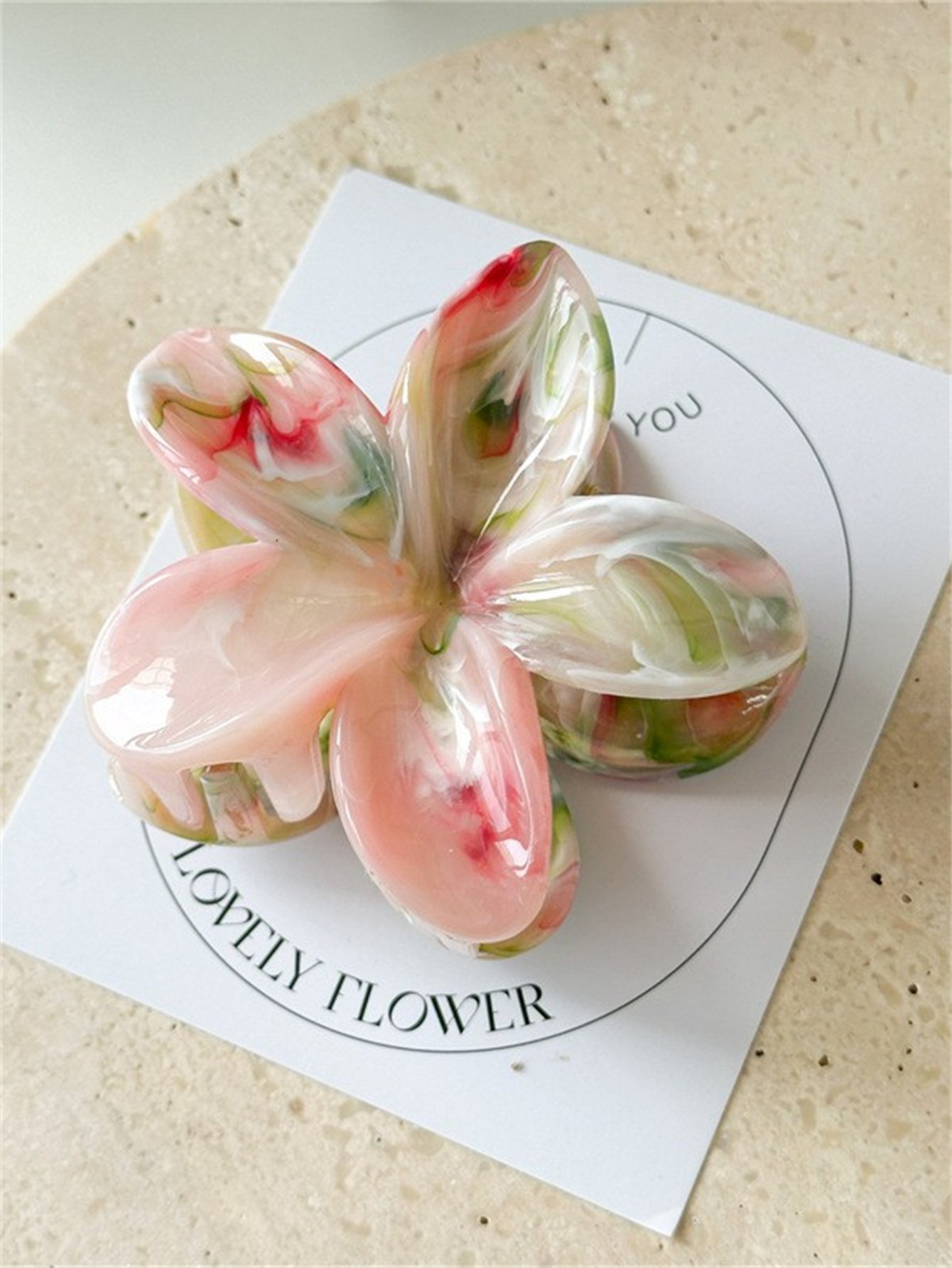 Set of 3 - Floral Marble Claw Clip