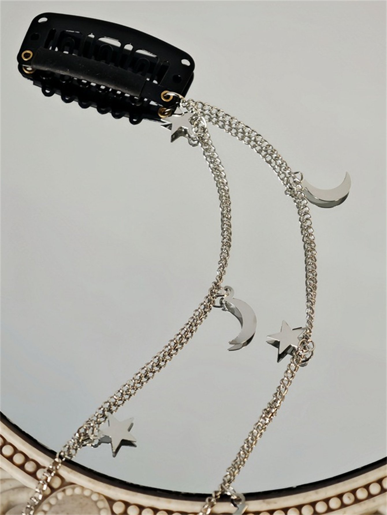 Star-Moon Drop Chain Hair Clip