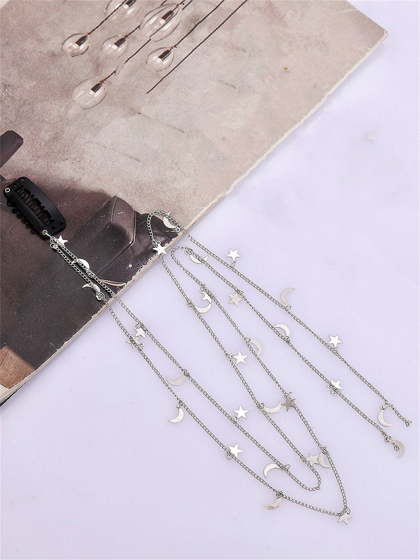 Star-Moon Drop Chain Hair Clip