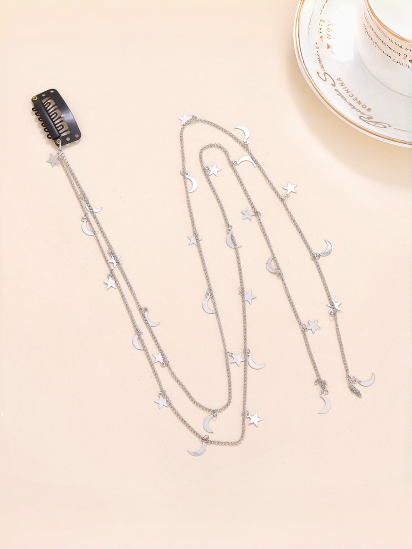 Star-Moon Drop Chain Hair Clip