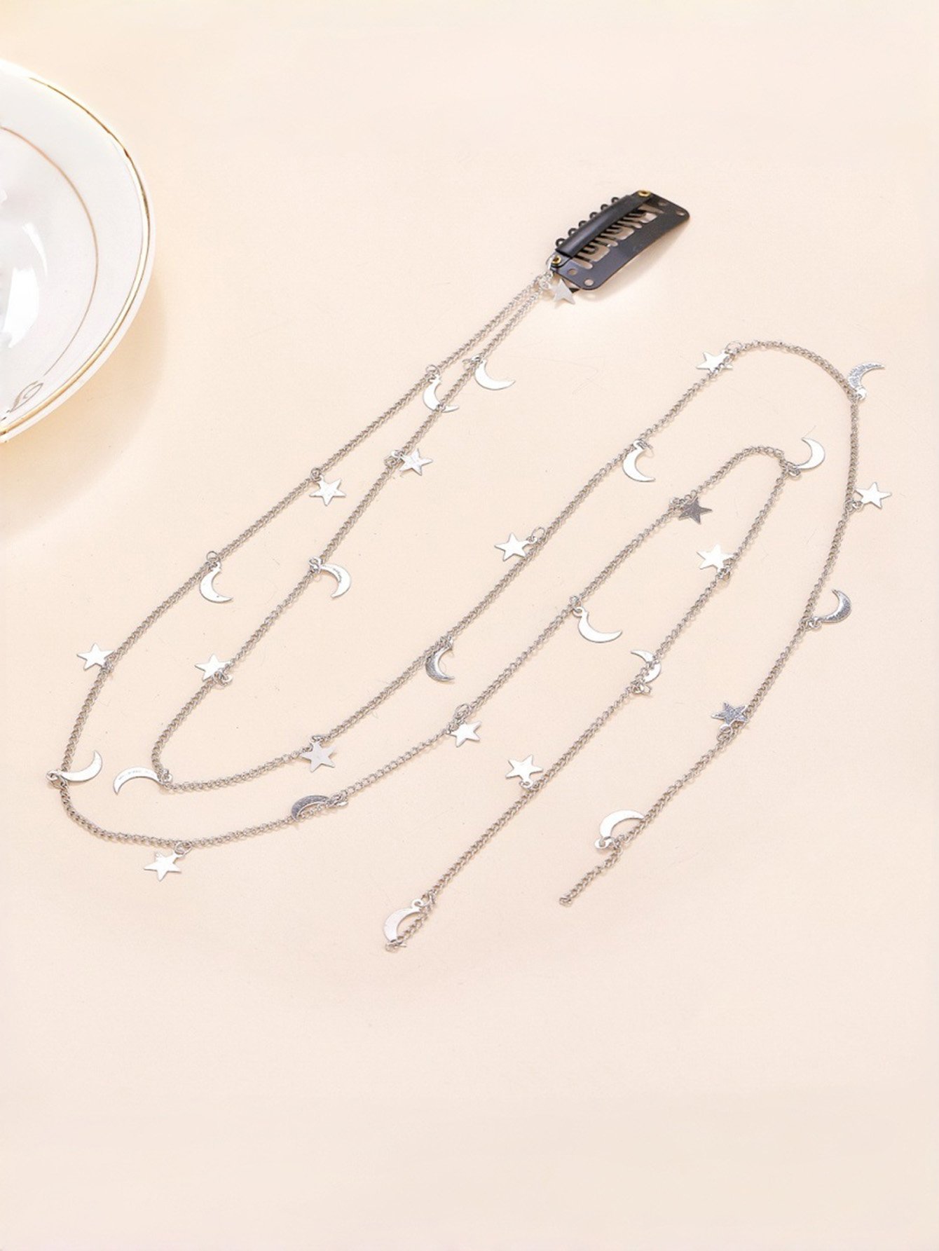 Star-Moon Drop Chain Hair Clip