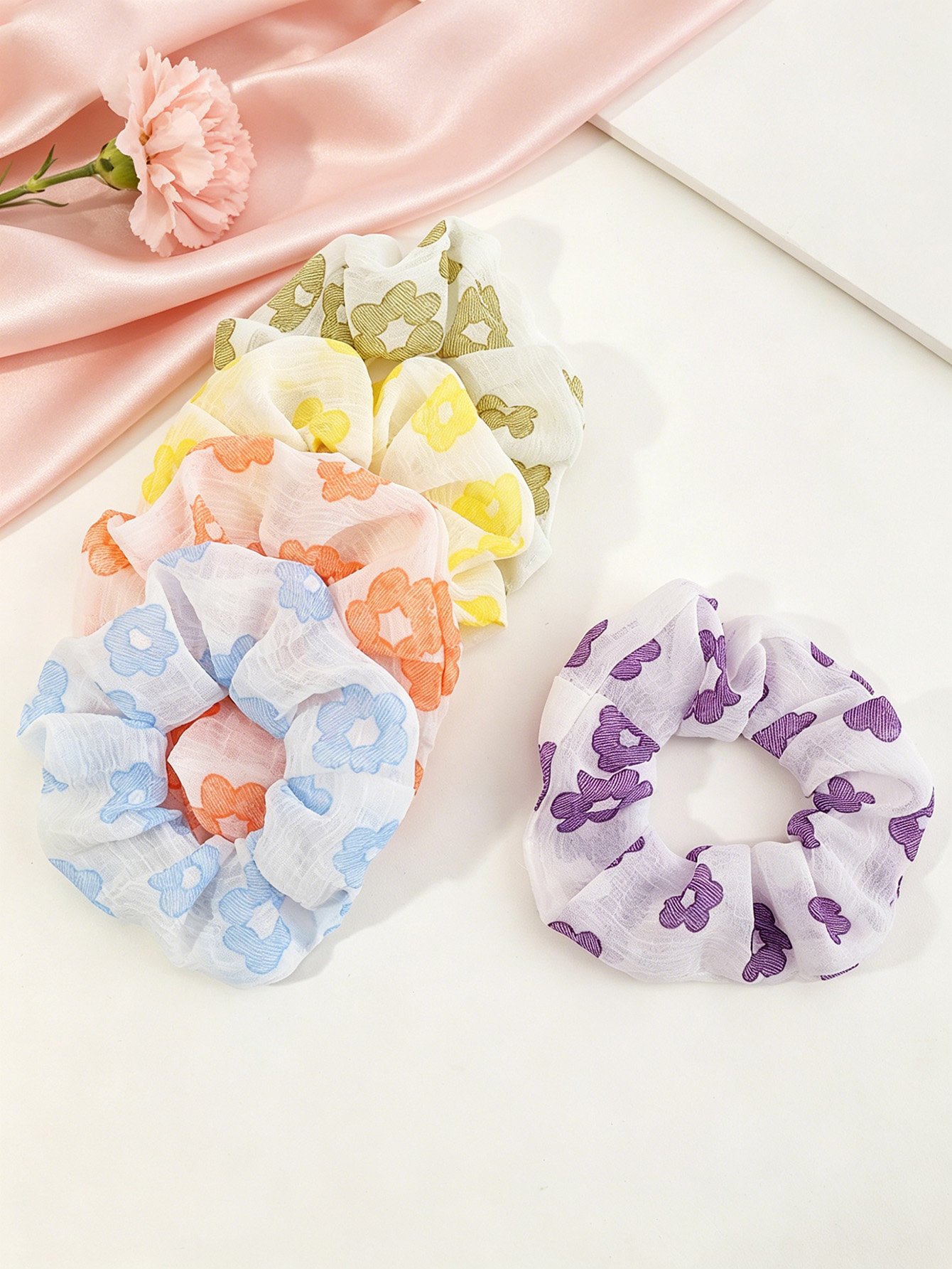 Set of 5 - Floral Print Scrunchies