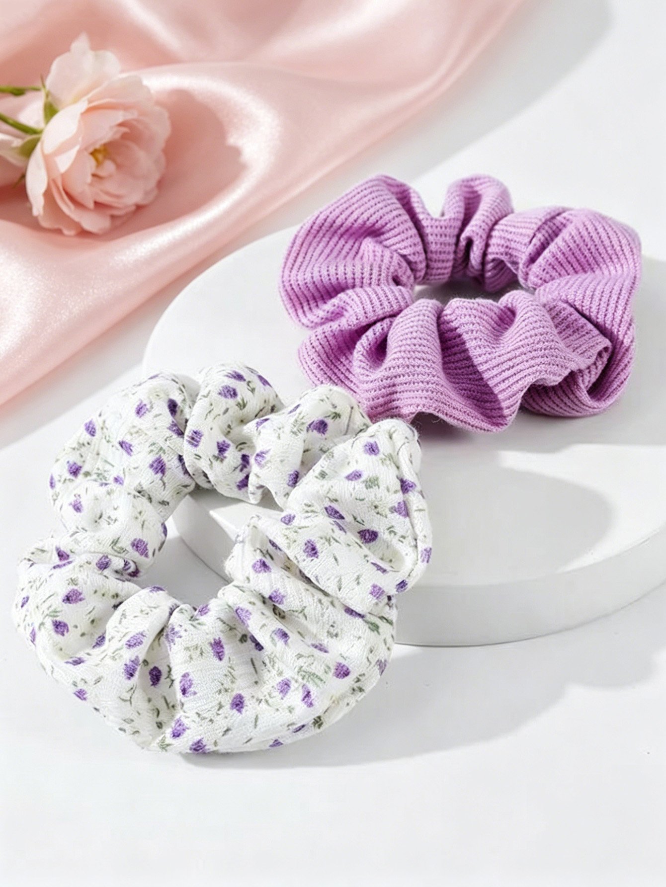 Set of 2 - Floral Print Hair Scrunchies