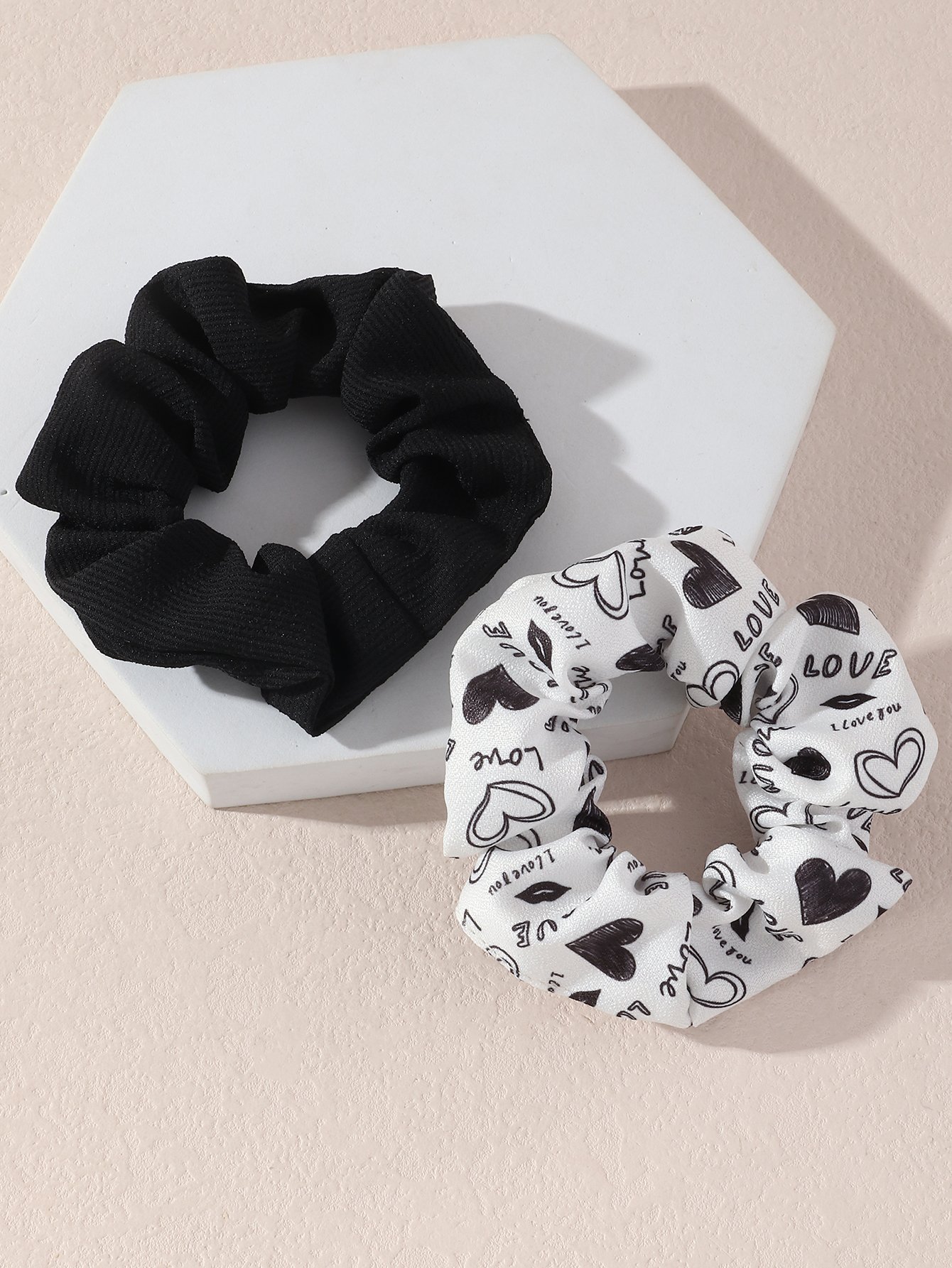 Set of 2 - Heart Print Hair Scrunchies