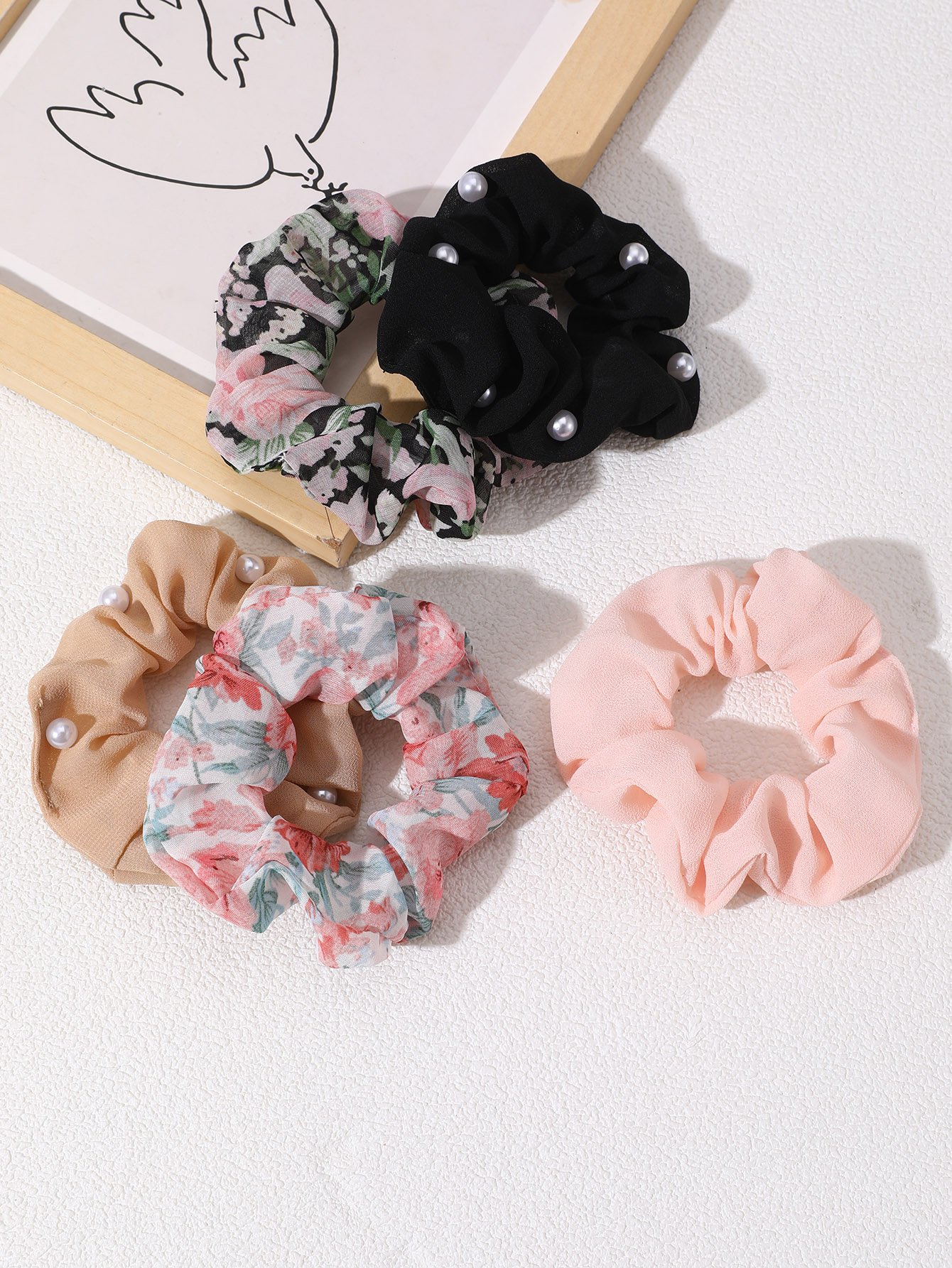 Set of 5 - Floral Print Hair Scrunchies