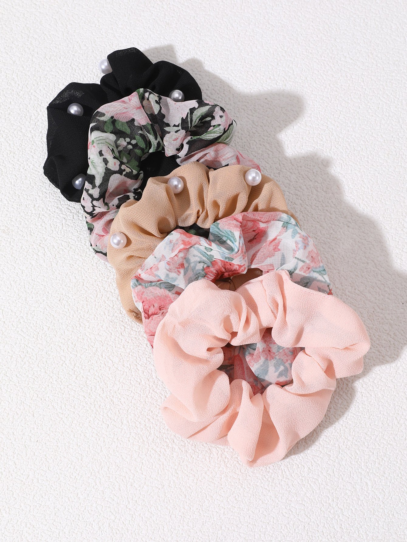 Set of 5 - Floral Print Hair Scrunchies