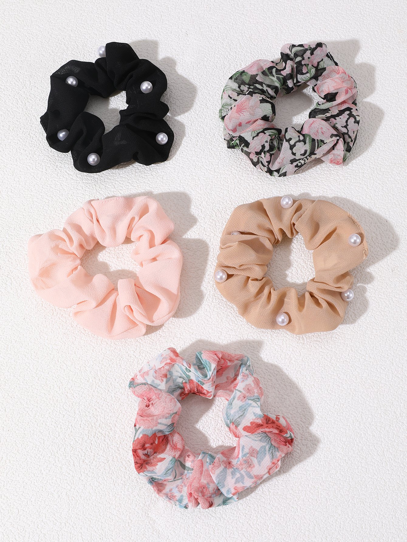 Set of 5 - Floral Print Hair Scrunchies