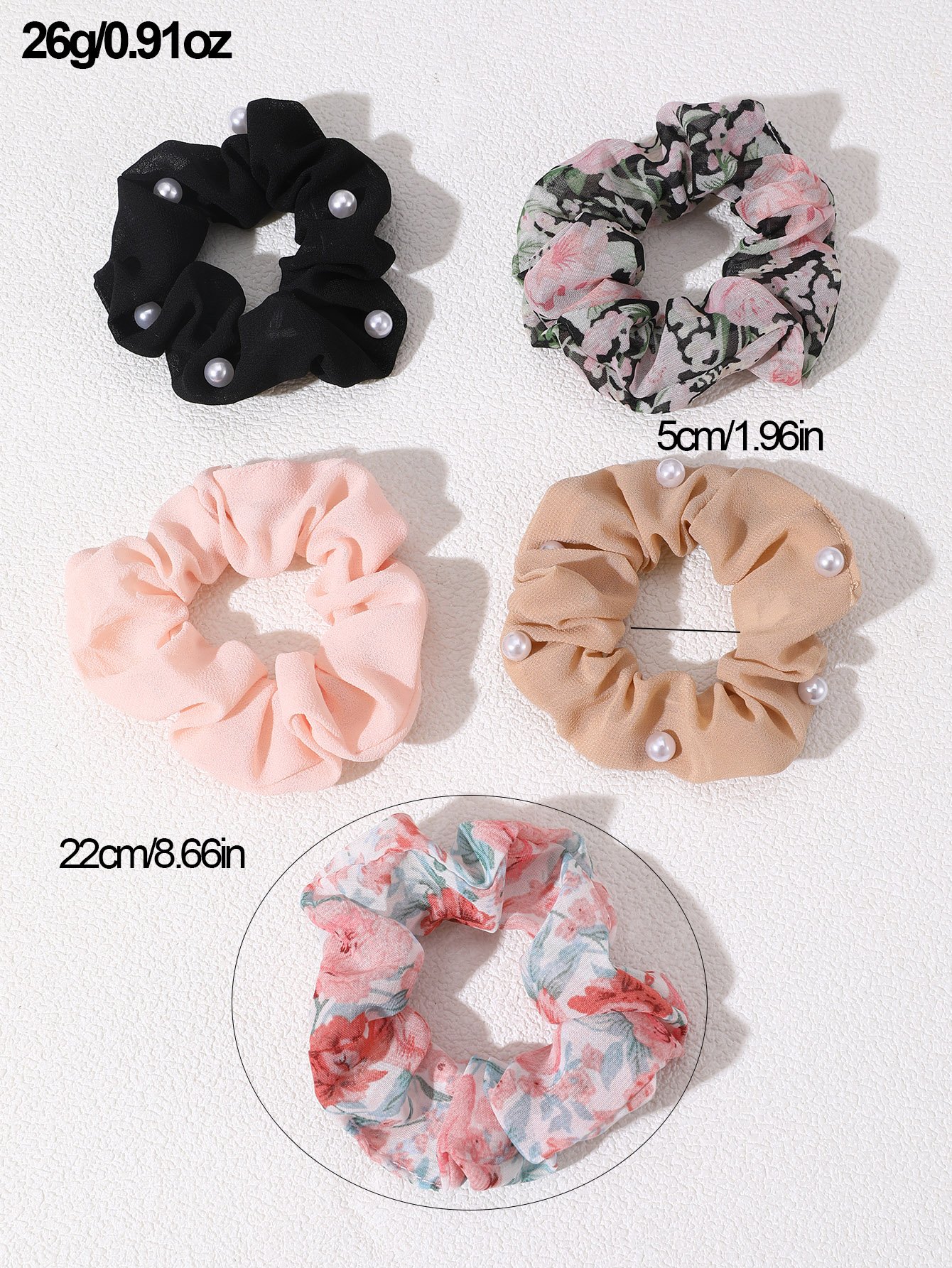 Set of 5 - Floral Print Hair Scrunchies