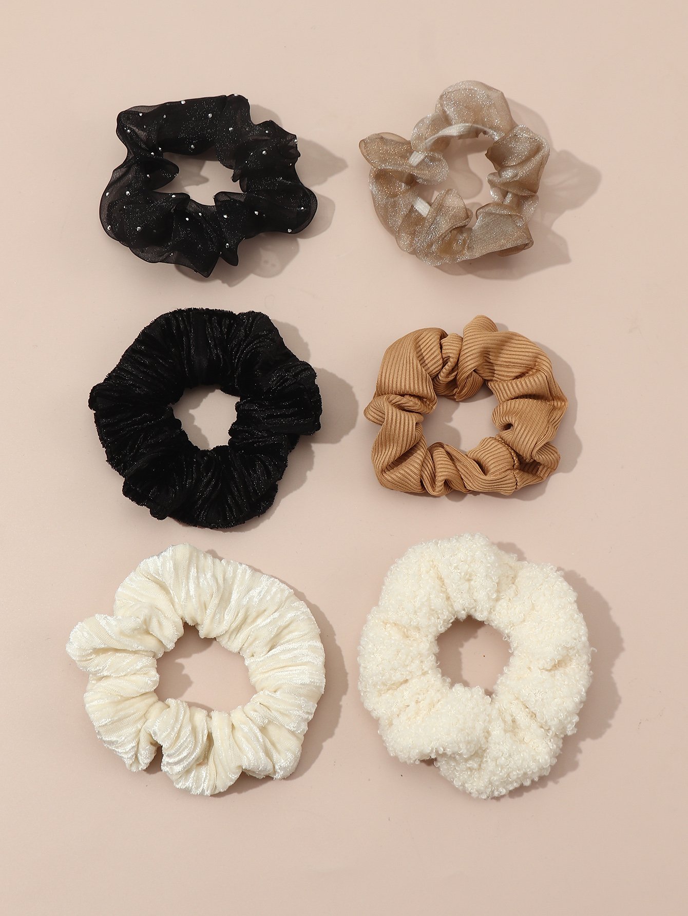 Set of 6 - Textured Hair Scrunchies